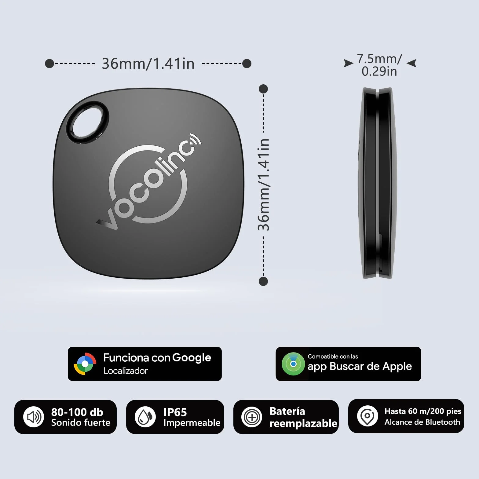 VOCOlinc Android Tag Smarttag 4 Pack, Bluetooth Item Tracker para Llaves, Cartera, Bicicleta, Maleta, Batería Reemplazable