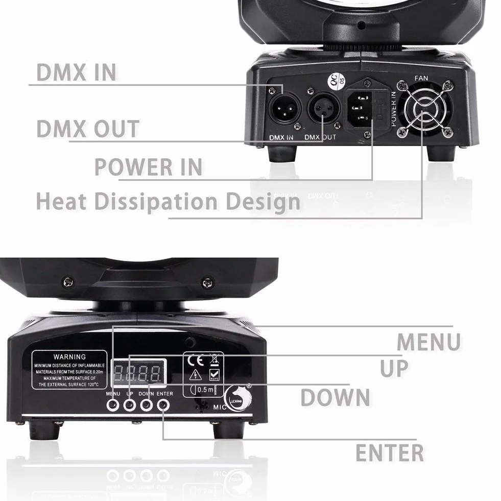 U`King Cabezas Moviles Focos móviles 60W LED RGBW luz de fiesta, DMX512, 10/12 canales, efecto de luz para DJ discoteca fiestas cumpleaños Halloween bodas fiestas infantiles Navidad (60W-2pcs)