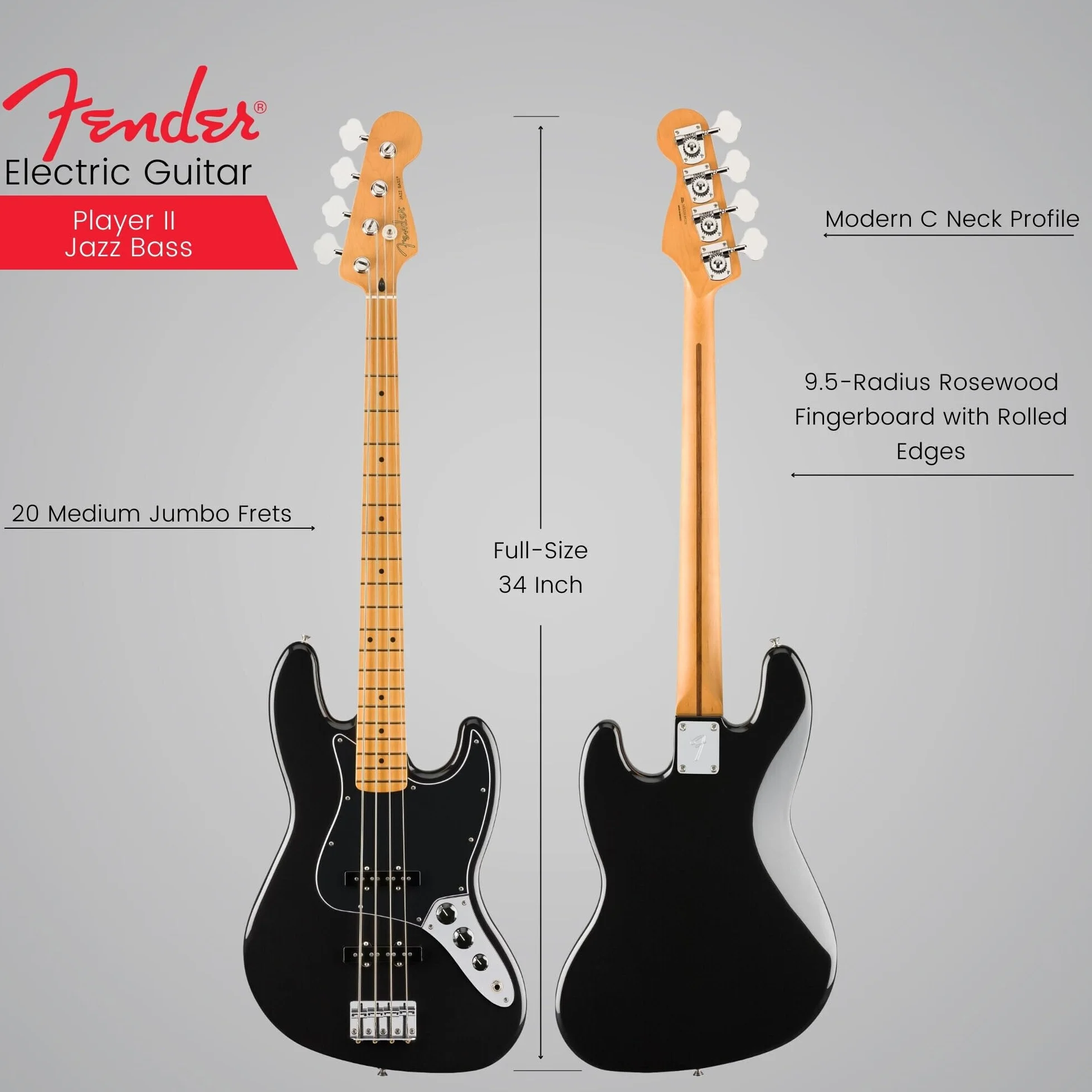 Fender Player II Jazz Bass - Negro con diapasón de arce
