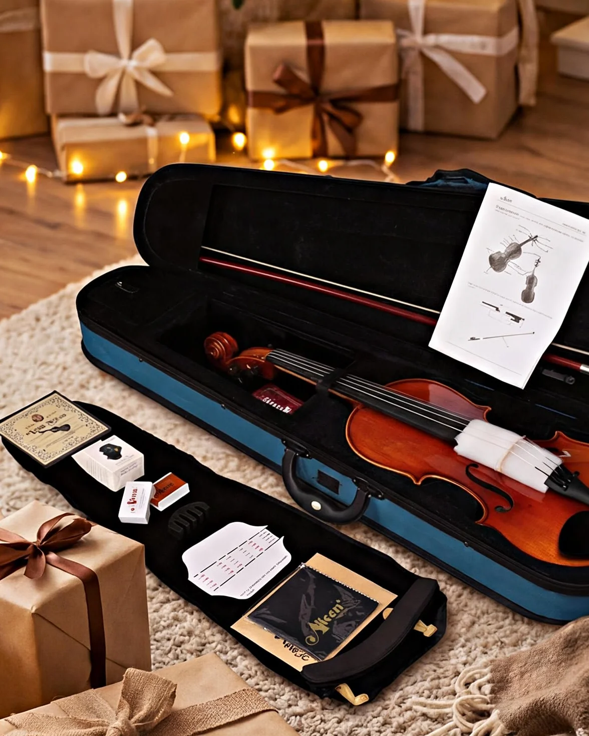 Violín 4/4 de tamaño completo para estudiantes, adultos, violín de abeto europeo sólido con soporte para partituras