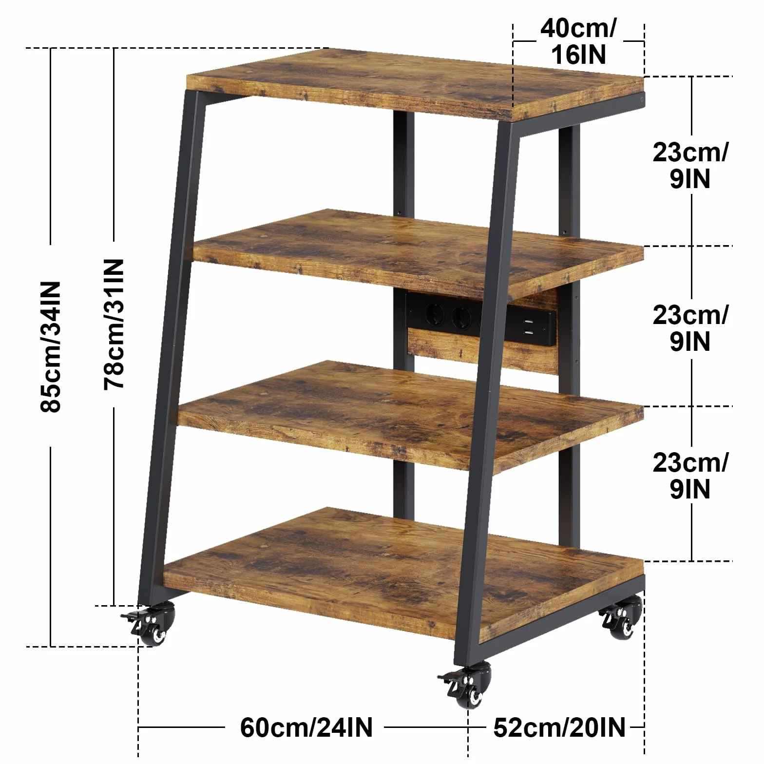 Mueble HiFi con 4 estantes de madera, soporte para mueble de cadena HiFi para platino, vinilo, mueble de audio, vídeo, giro disco/TV estéreo/reproductor de DVD, altura ajustable, capacidad de carga 50