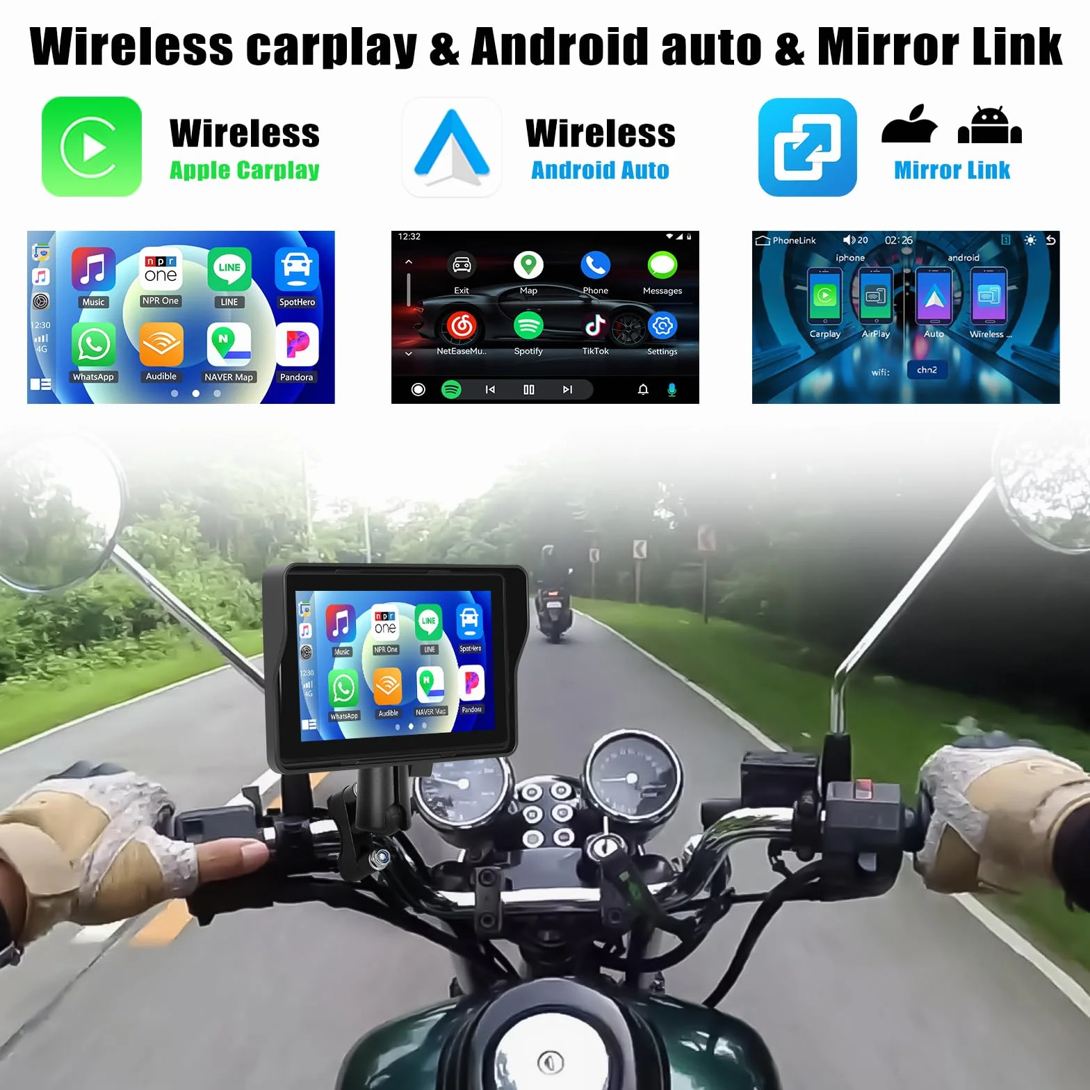 CAMECHO Carplay Moto Navi Display 5 Pulgadas HD Pantalla Táctil Impermeable Motocicleta Navegación Wireless Android Auto Bluetooth GPS