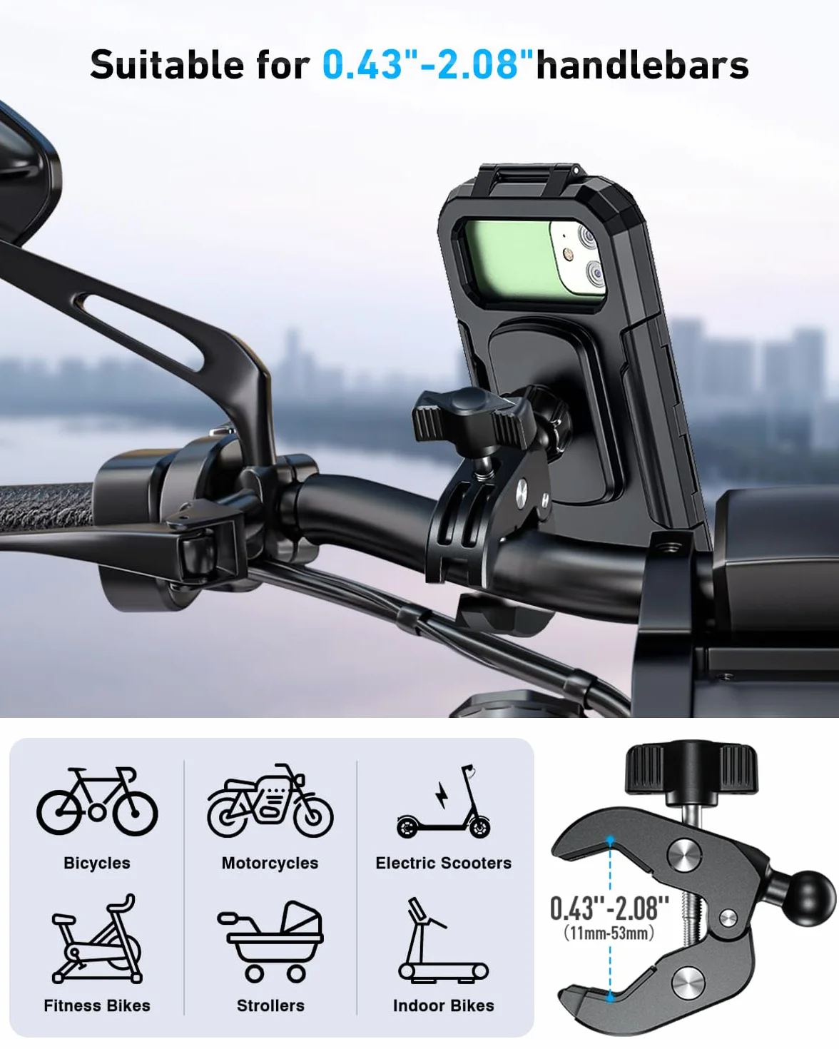 LUROON Soporte Universal Móvil para Moto Bici Impermeable 360° Rotación Anti Vibración Pantalla Táctil 5,5-7,0"