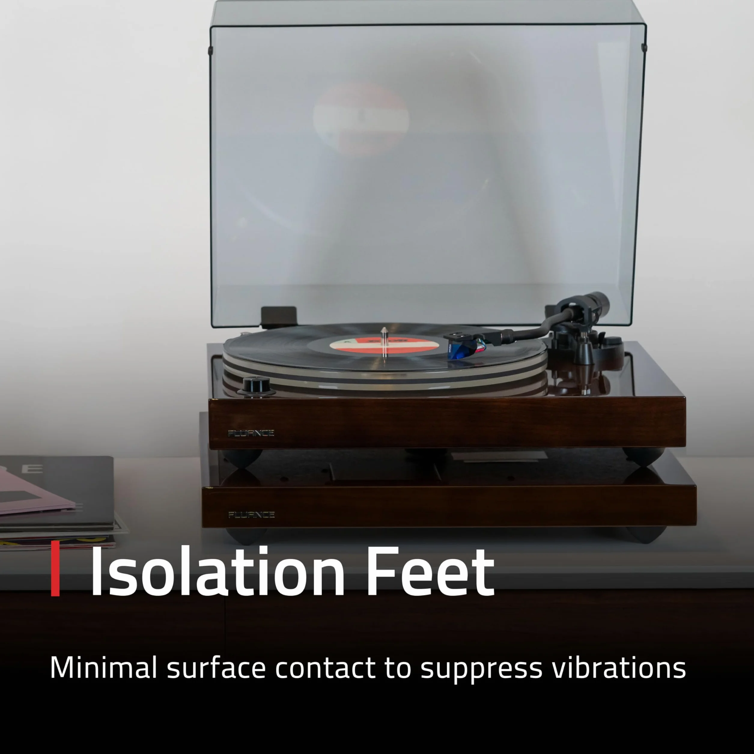 Fluance IB40 Base de Aislamiento para Tocadiscos – Plataforma de Madera antivibración con Patas Ajustables y Nivel – Mayor claridad de Sonido – Compatibilidad Universal – Negro Piano
