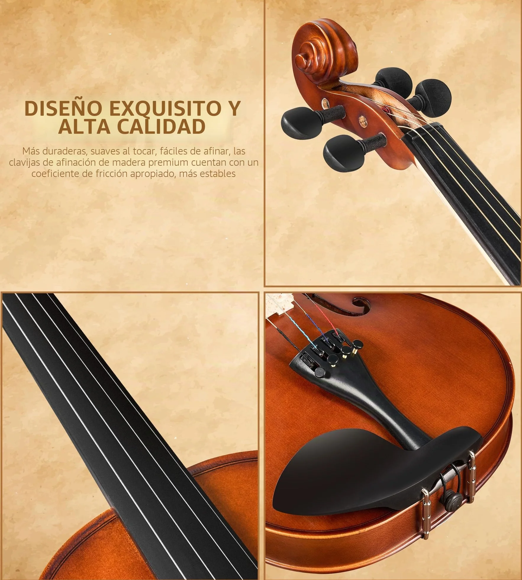 Vangoa 3/4 Violín Acústico Madera Violines para Principiantes, Adultos o Niños Tres cuartos Violin con Kits de Inicio
