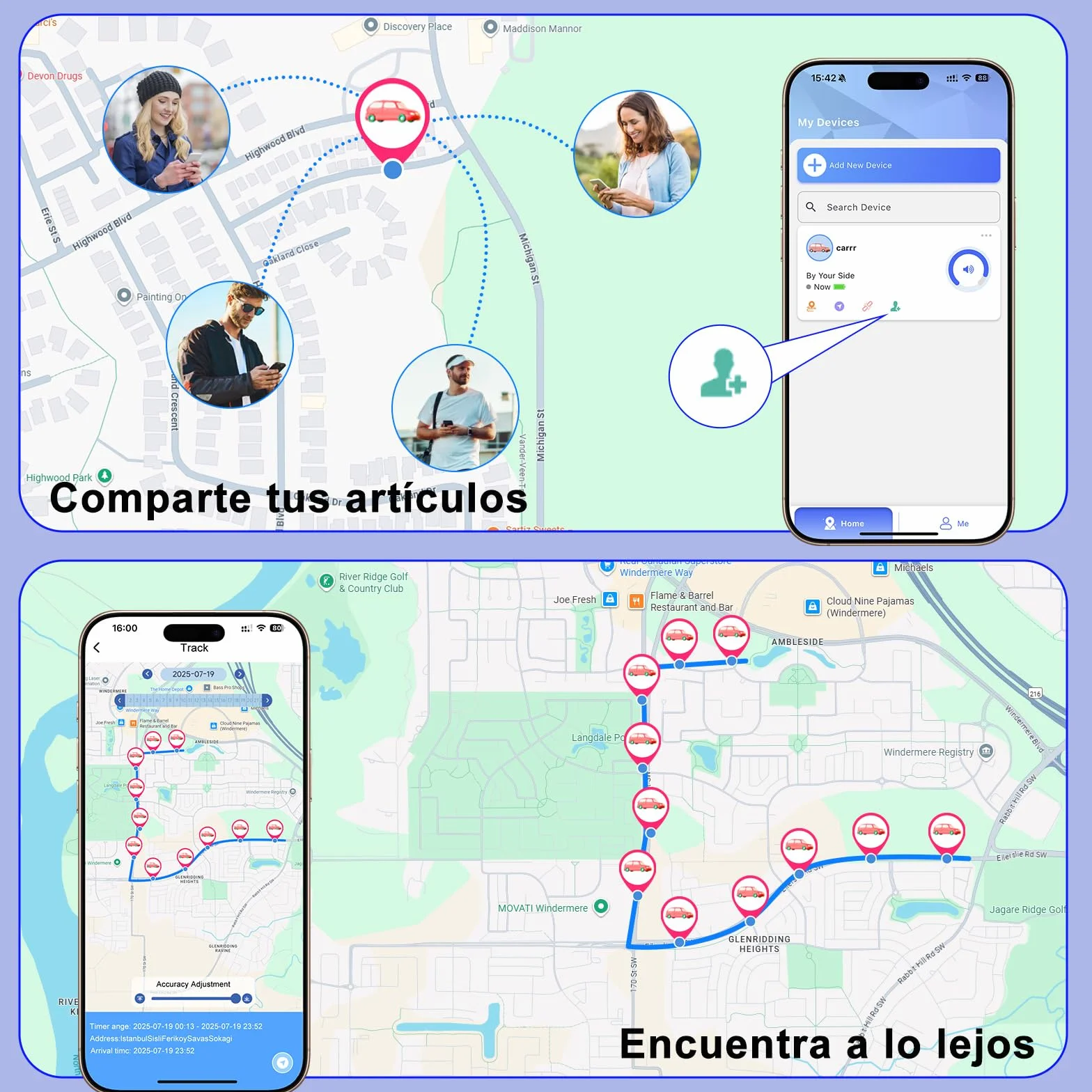 GPS Coche localizador, Localizador GPS para Coche Compatible con Android e iOS, Seguimiento en Tiempo Real para vehículo,Sin Suscripción, para niños, Cartera y Mascotas, Racker rastreador Oculto