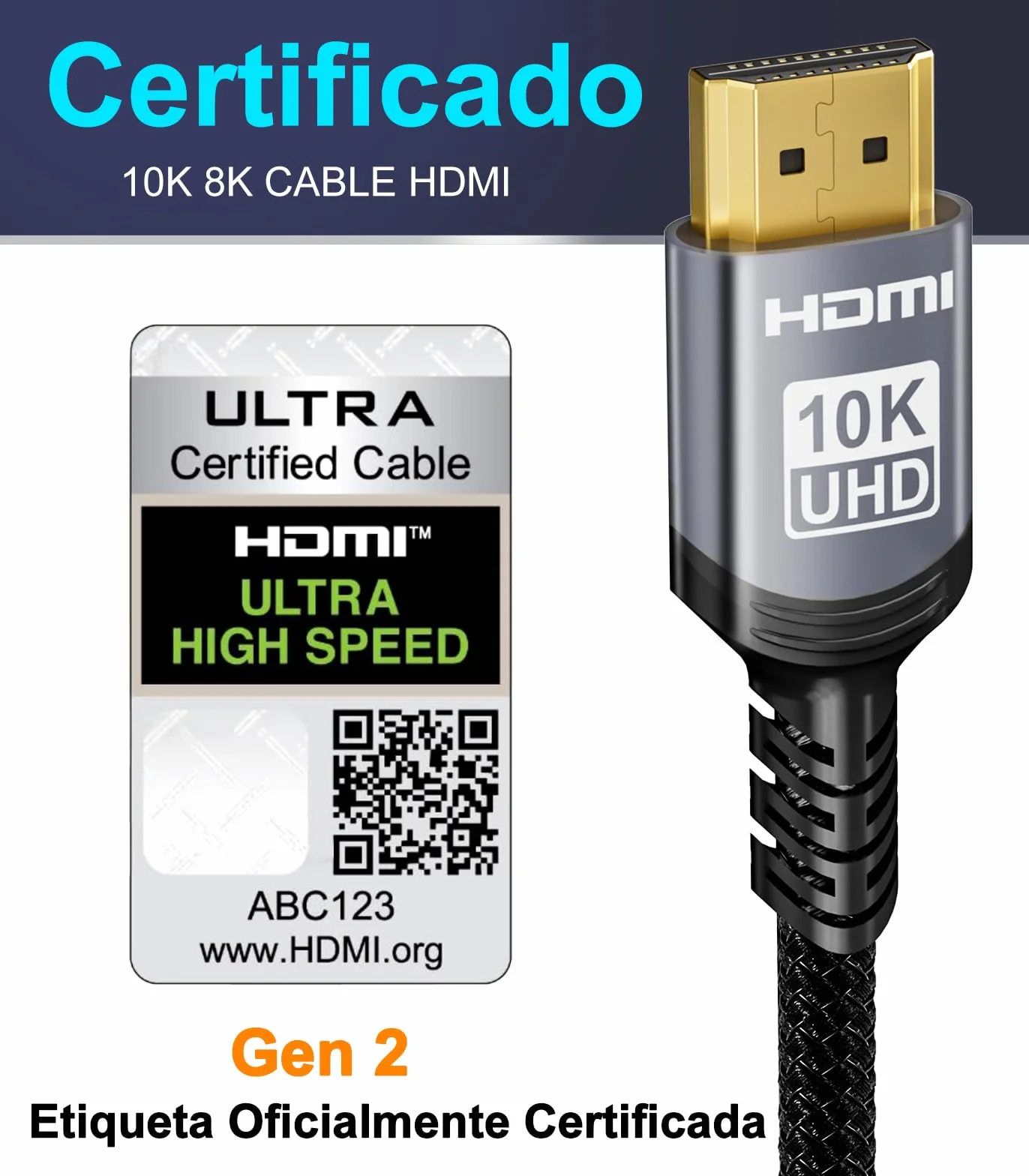 Cable HDMI 2.1 48Gbps 10K 8K 4K 1 Metro Ultra Alta Velocidad Certificado