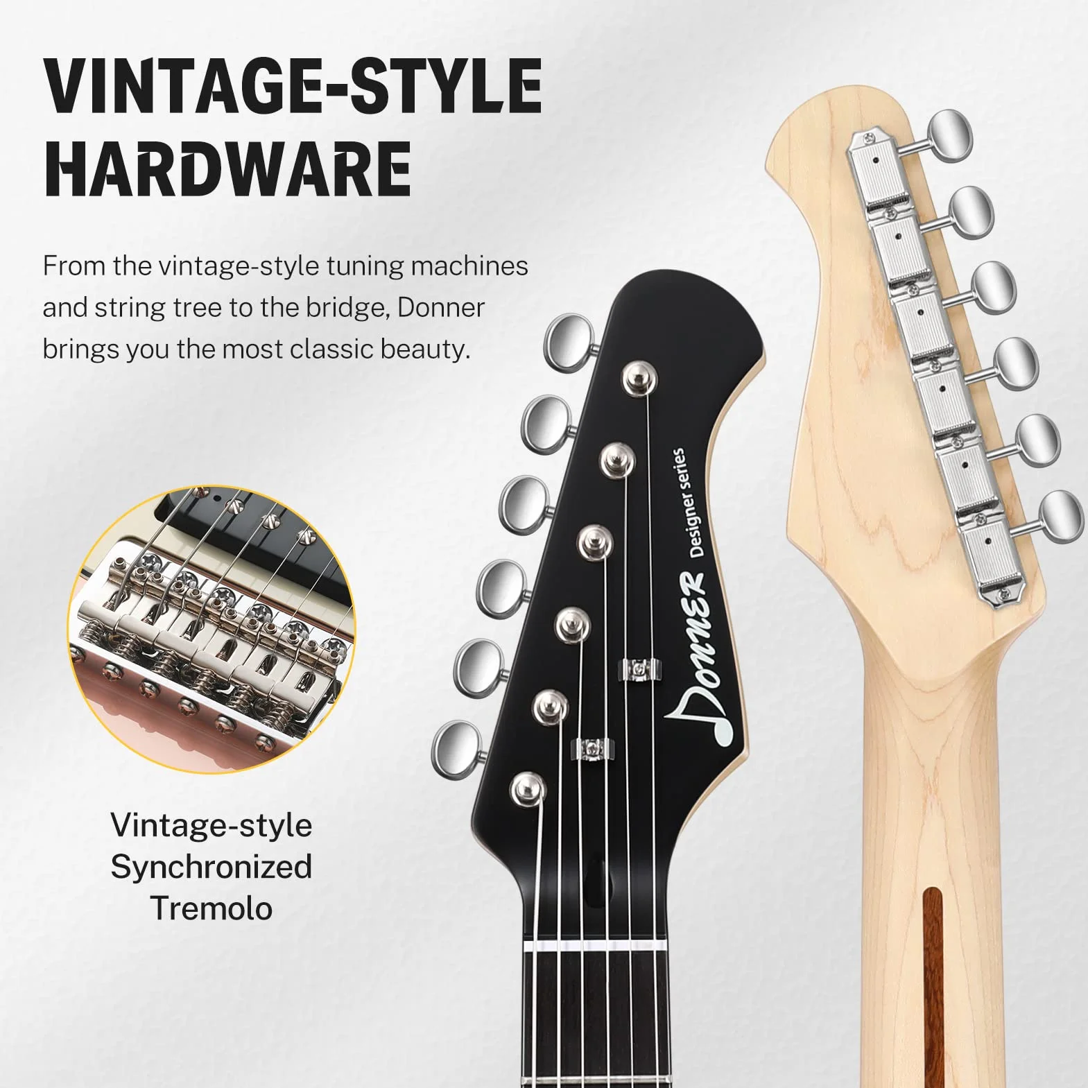 Donner Juego de guitarra eléctrica Full Size, pastillas HSS Coil Split, 39 pulgadas Solid Body ST Guitar Beginner Set con bolsa, correa, cable (Designer Series, Retro Pink)