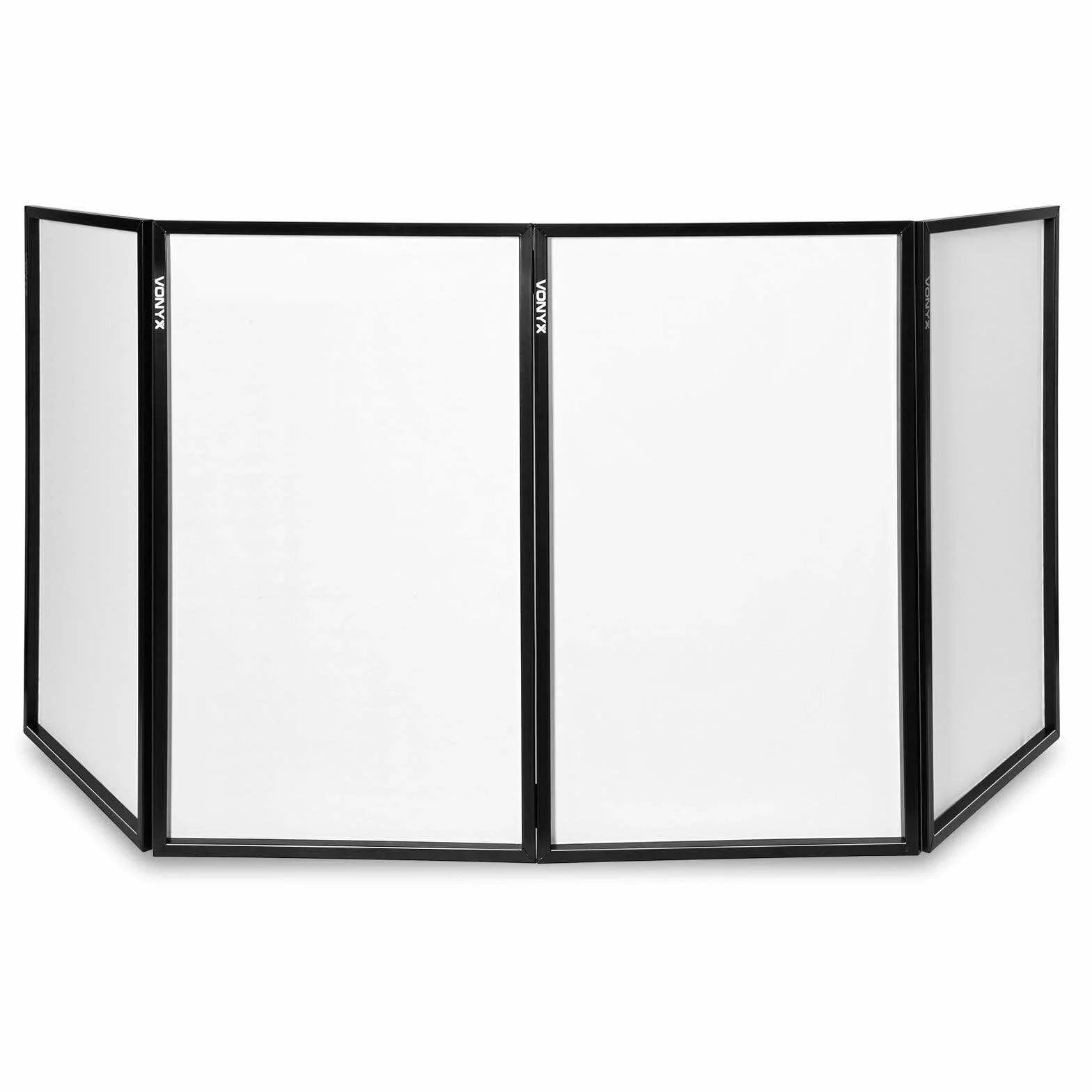 Vonyx DB2 - Panel Frontal para DJ en Lycra Blanca, Pantalla para DJ Plegable y fácil de Instalar, Oculta el Equipo de DJ, biombo para espectáculos de Luces. 120 x 70 (4 Paneles)