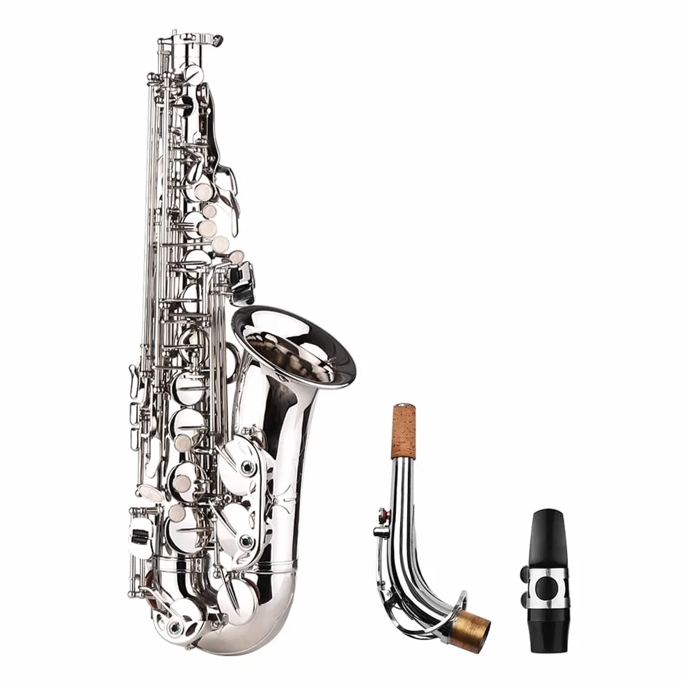 Btuty Saxofón Sax Eb Alto Latón E Plano con Patrón Tallado en Superficie, Boquilla de Plástico Exquisita con Guantes, Paño de Limpieza, Cepillo, Correas