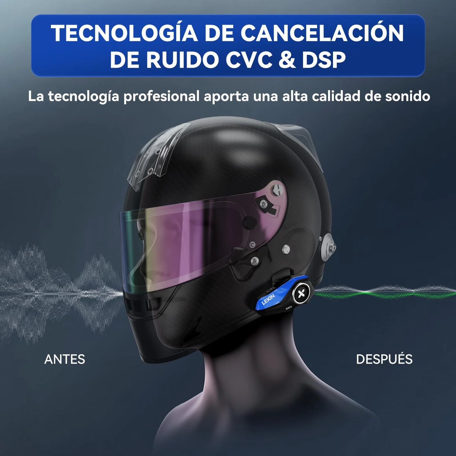 LEXIN G2P Intercomunicador Casco Moto Bluetooth 6 Vías, Sistema Comunicación con 4 Cubiertas Reemplazables