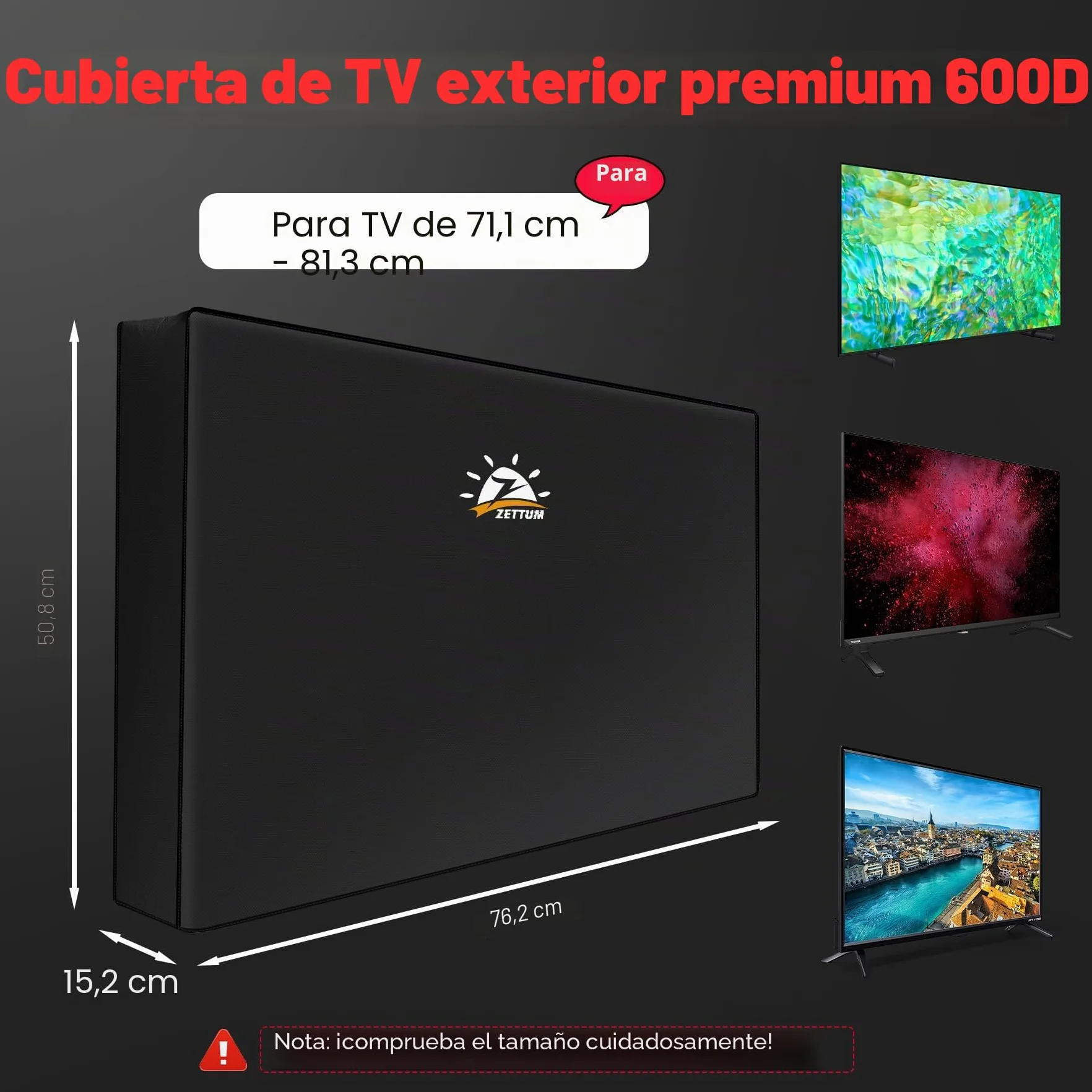 Zettum Funda para TV 28-32 pulgadas, 600D Oxford, resistente al agua, Negro