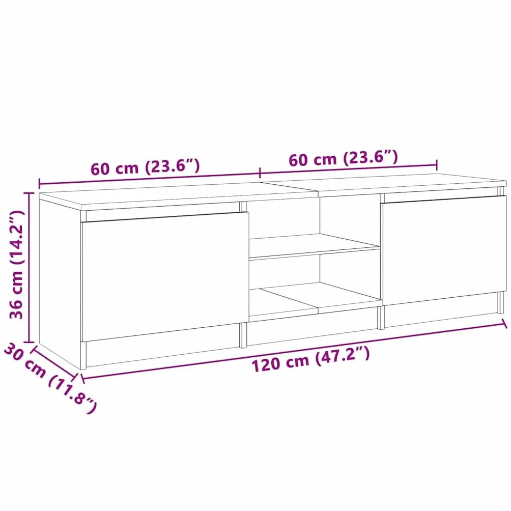 vidaXL Armario TV con Luces LED Soporte Mobiliario Aparador Estante Salón Sala de Estar Dormitorio Decoración Roble Sonoma 120x30x36 cm