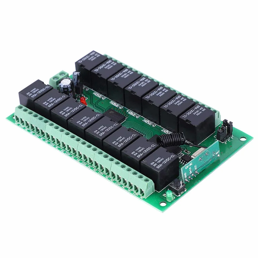 Transmisor de Interruptor de Control Remoto inalámbrico DC 12V Relé de 15 Canales con Placa receptora Autobloqueo/Enclavamiento/Jog