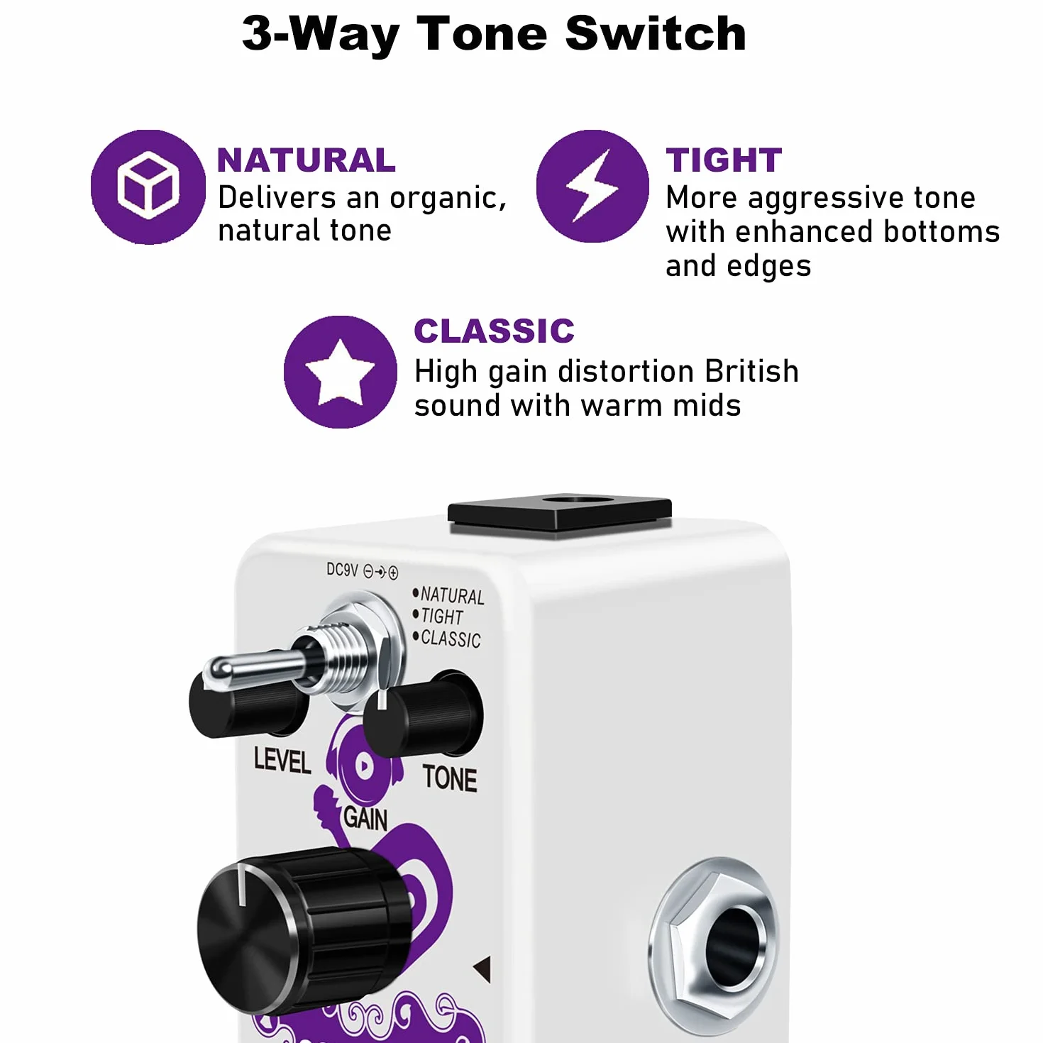 Distortions Pedal de efectos de guitarra de alta ganancia Mini pedal analógico británico de distorsión de sonido apilamiento para guitarra eléctrica True Bypass LEF-301B