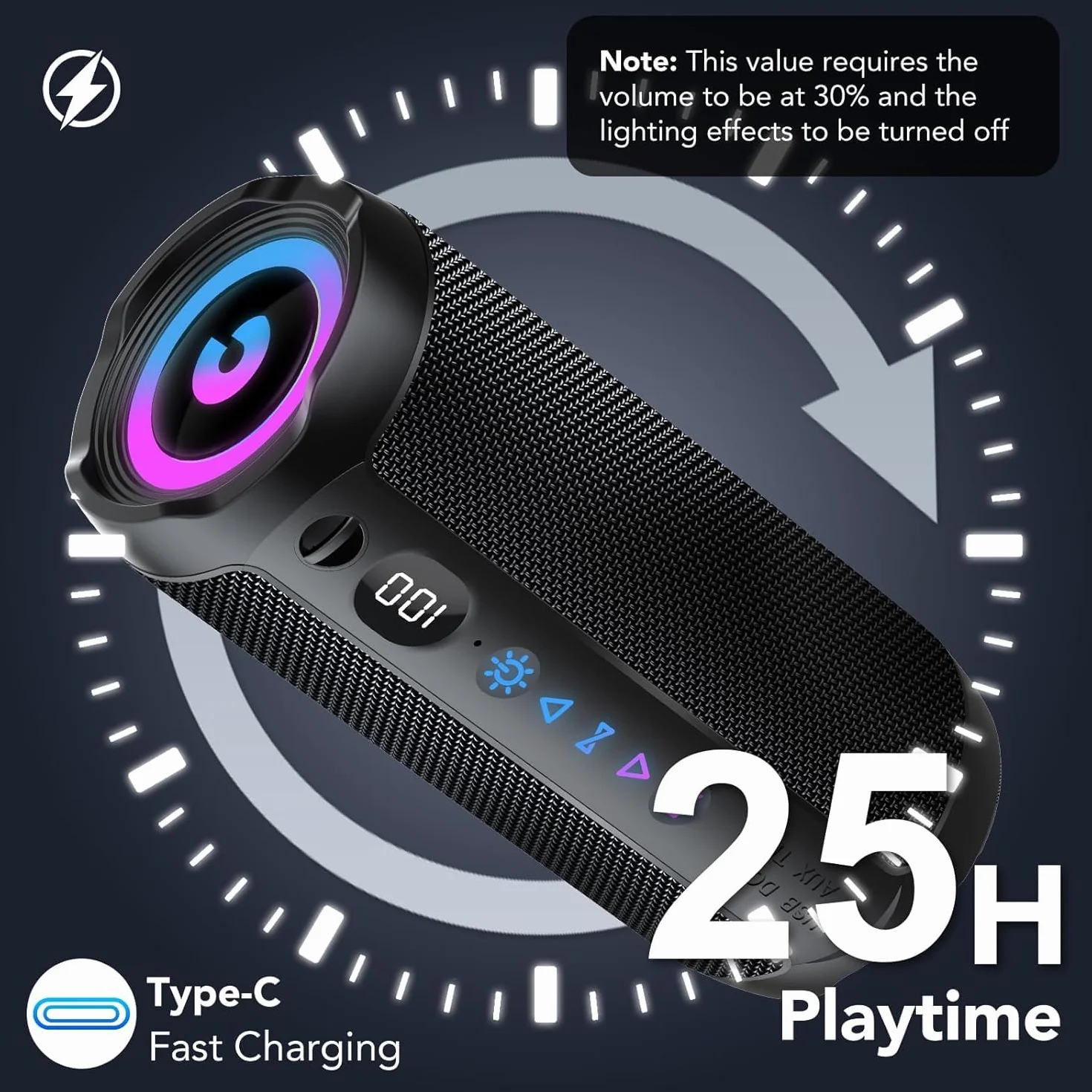 Altavoz Bluetooth Portátil 25W IPX7 TWS RGB Graves Duales 25H