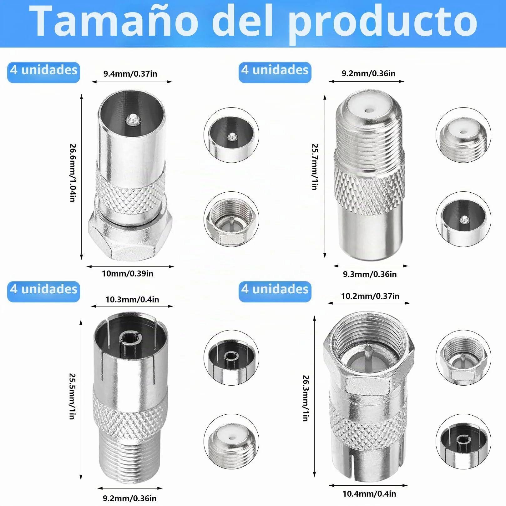 16 Pcs Conector Antena TV, Adaptador Cable Antena Sat, Conector de Cable Coaxial F Macho/Hembra, Acoplamiento F, Adaptador de Antenas para Cables Satelital