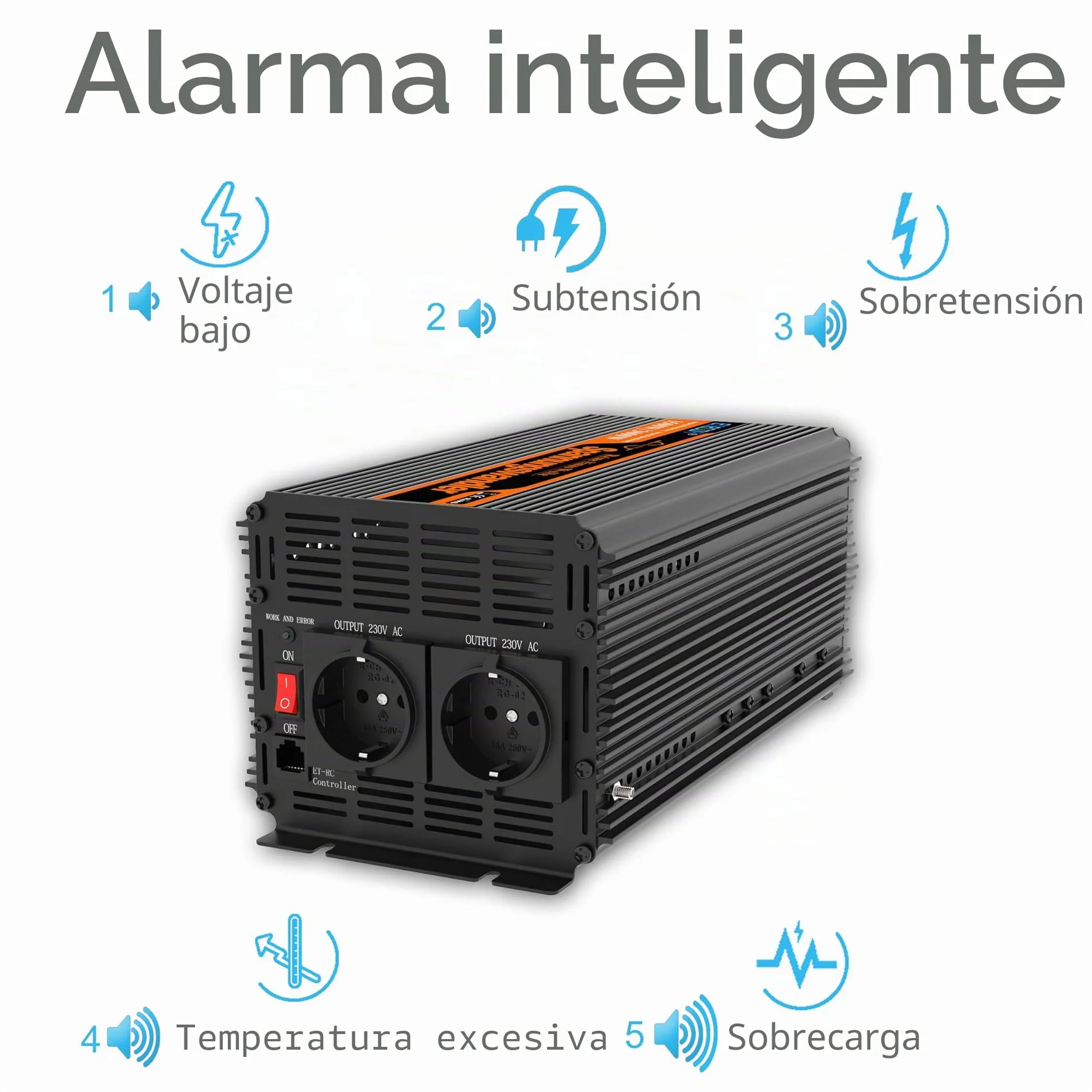 EDECOA Inversor 12v 220v 2000w conversor energia 12v 230v con Mando 2X USB Transformador Onda modificada con Sistema de Aislamiento galvanico (2a generacion)