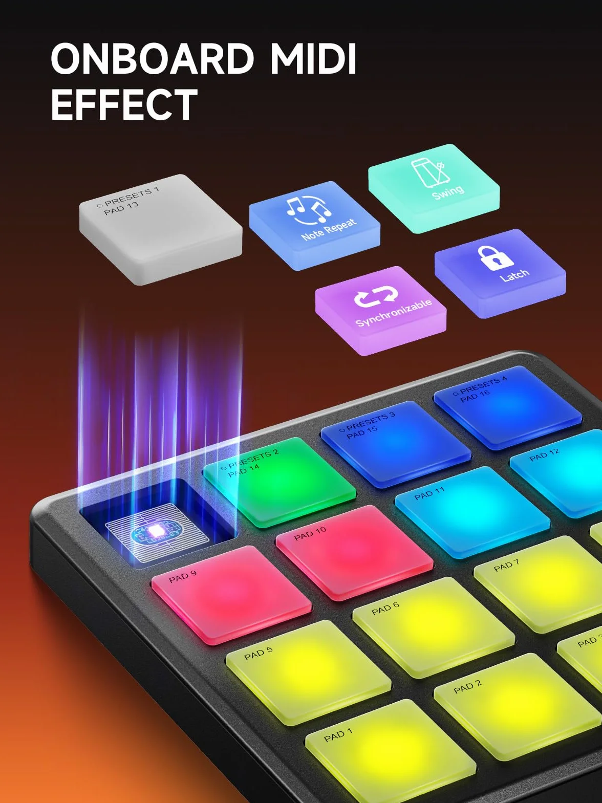 Donner Controlador MIDI con Pads para Crear Ritmos,Caja de Ritmos Portátil con 16 Pads de Ritmos,Repetición de Notas y Software de Producción Musical,Controlador MIDI USB con 40 Cursos,STARRYPAD MINI