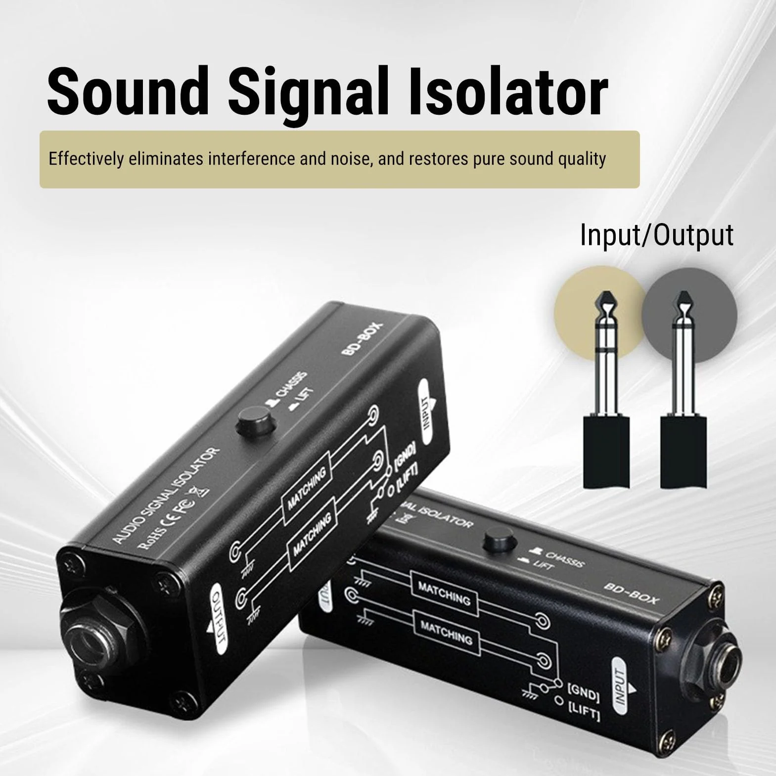 Elprico Audio Hum Eliminator, Aislador de Ruido de Bucle de Tierra, Filtro de Ruido de Aleación de Aluminio de 6.35 mm Pasivo