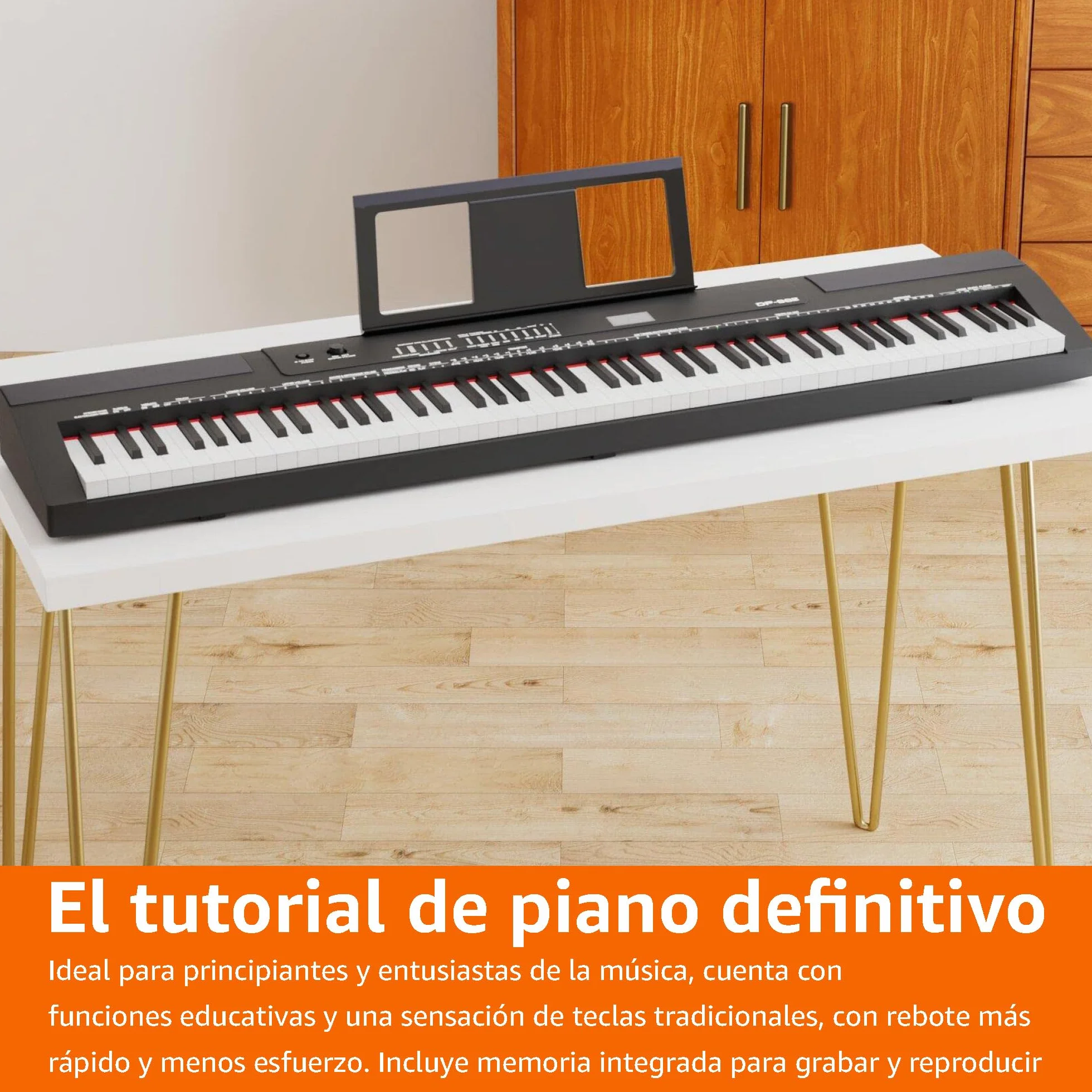 Amazon Basics Piano Digital Portátil de 88 Teclas Semicontrapesadas con Pedal de Sustain, 2 Altavoces, 140 Timbres, 200 Ritmos, 16 Canciones de Demostración, Metrónomo, Modo Lección - Negro