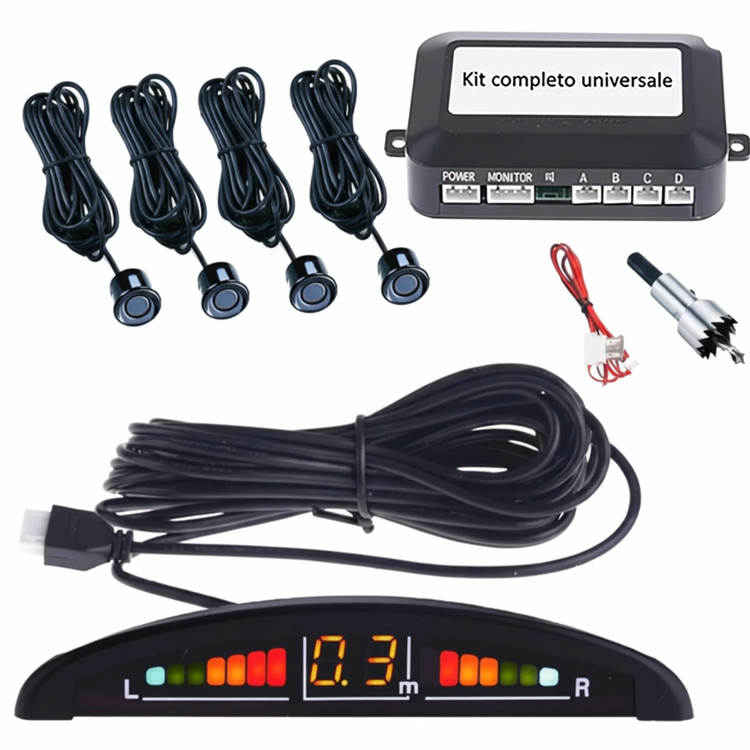 Juego de 4 sensores acústicos de aparcamiento para coche, pantalla led, se pueden pintar