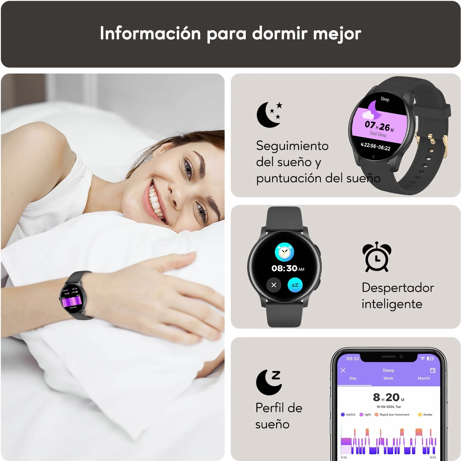 AcclaFit Reloj Inteligente Hombre Mujer con Llamadas Bluetooth, Smartwatch Esfera Redonda 1,38" con Pulsómetro, Monitor de Sueño, IP68 Impermeable, Compatible con Android iOS - Regalo Día del Padre