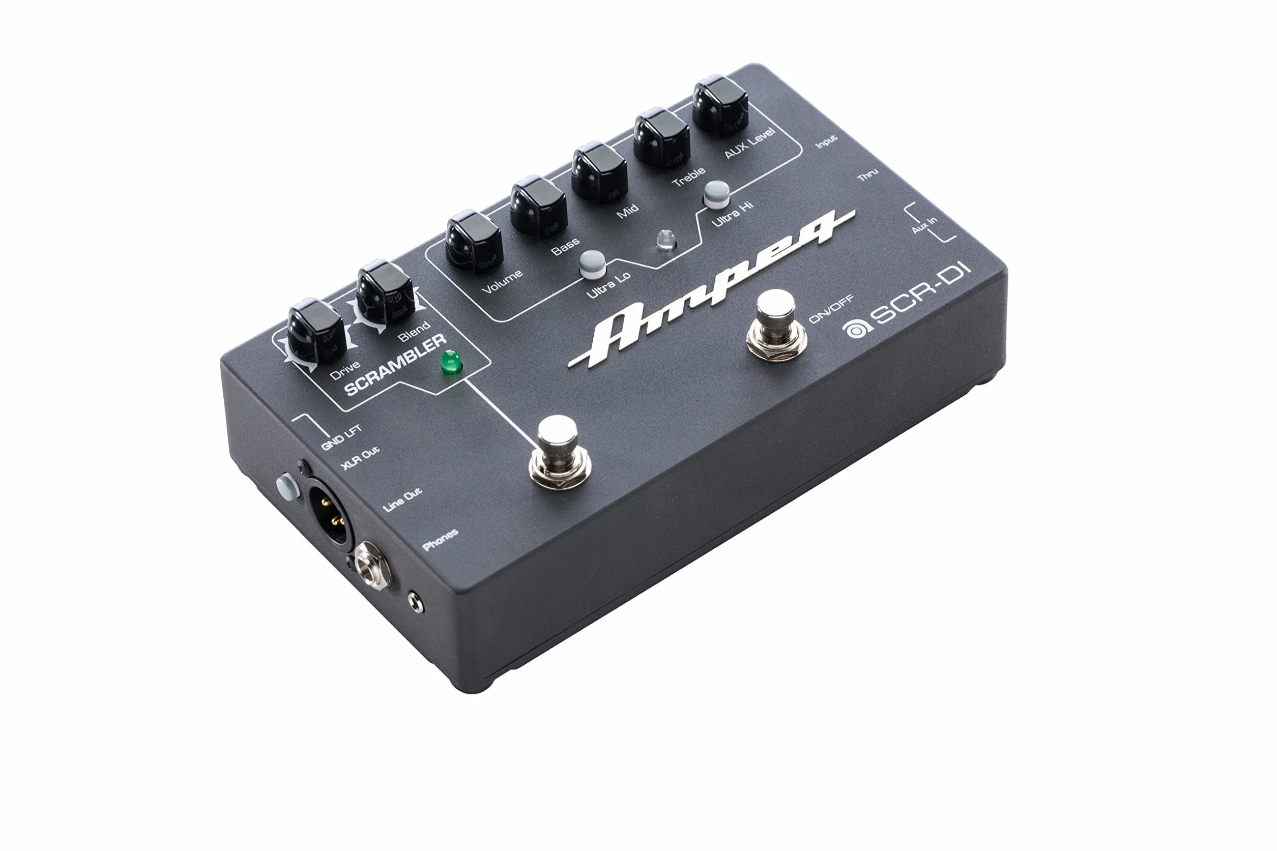 AMPEG SCR-DI Preamplificador de Bajo – Pedal de previo combinado circuito con Scrambler Overdrive, filtros Ultra-Hi/Ultra-Lo, salida XLR balanceada y chasis metálico – Negro