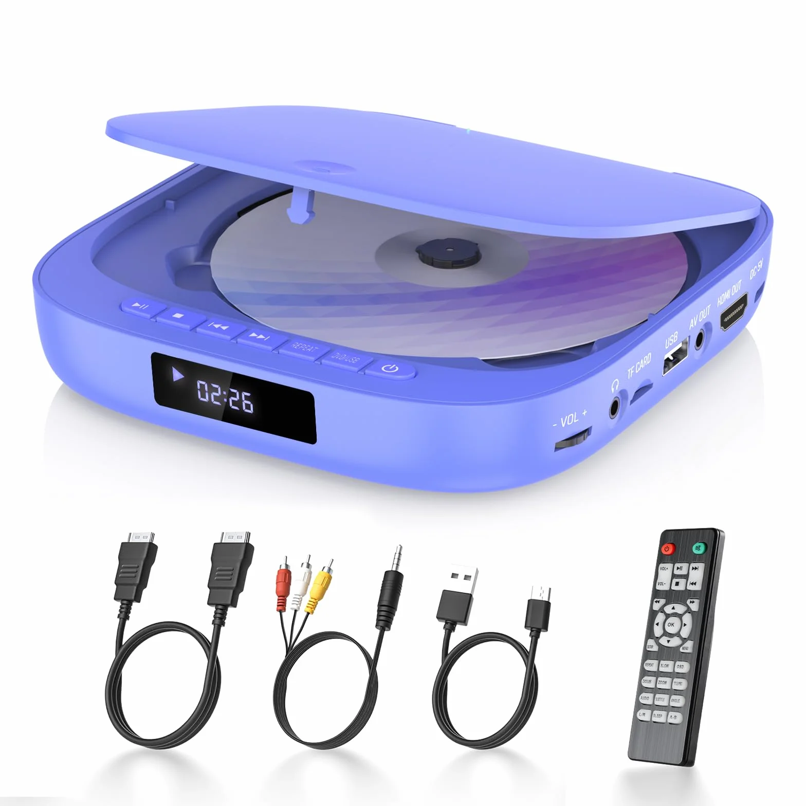 Reproductor DVD Mini Desobry, Reproductor DVD de televisión 1080P, Player región con HDMI, Incluye Cable HDMI/RCA y Control Remoto, admite Entrada USB/TF