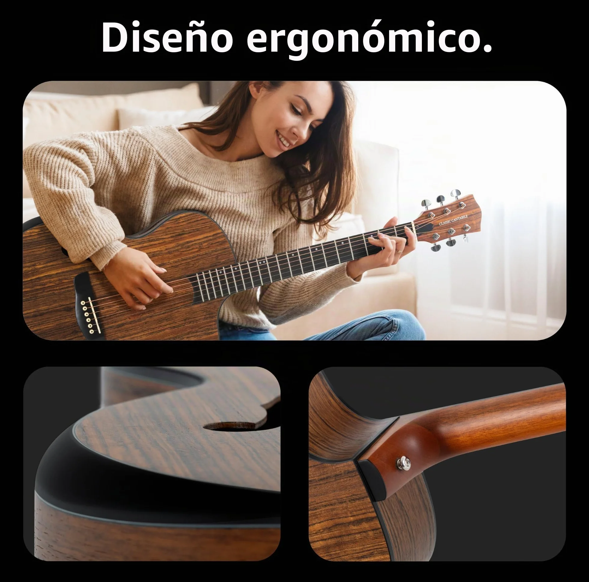 Classic Cantabile SHG-2WN LaBelle Guitarra Western - Guitarra con boca lateral y reposabrazos - Tapa, fondo y aros: nogal - Diapasón/Mástil: Blackwood/Okoume - Guitarra acústica con look vintage