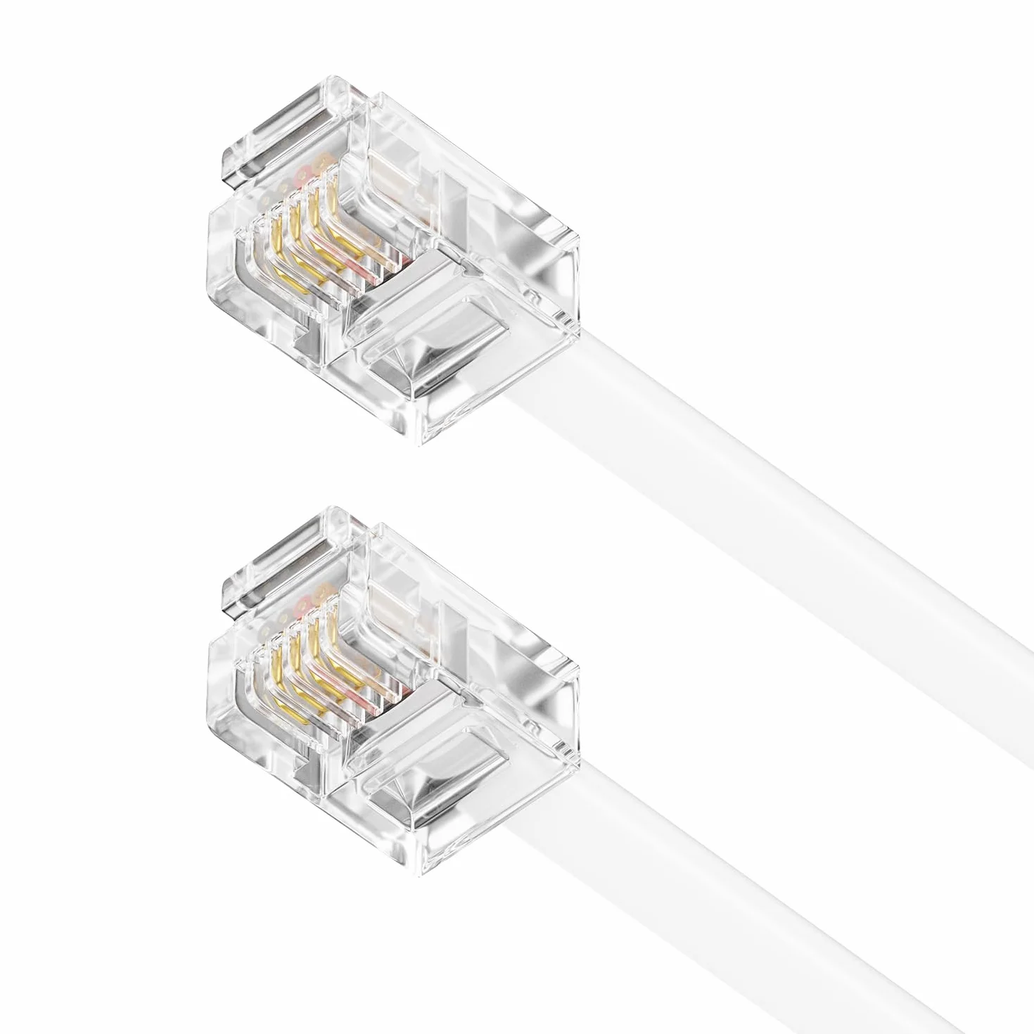 deleyCON 1m RJ11 Modular 6P4C Western Cable Telefónico Plano Blanco