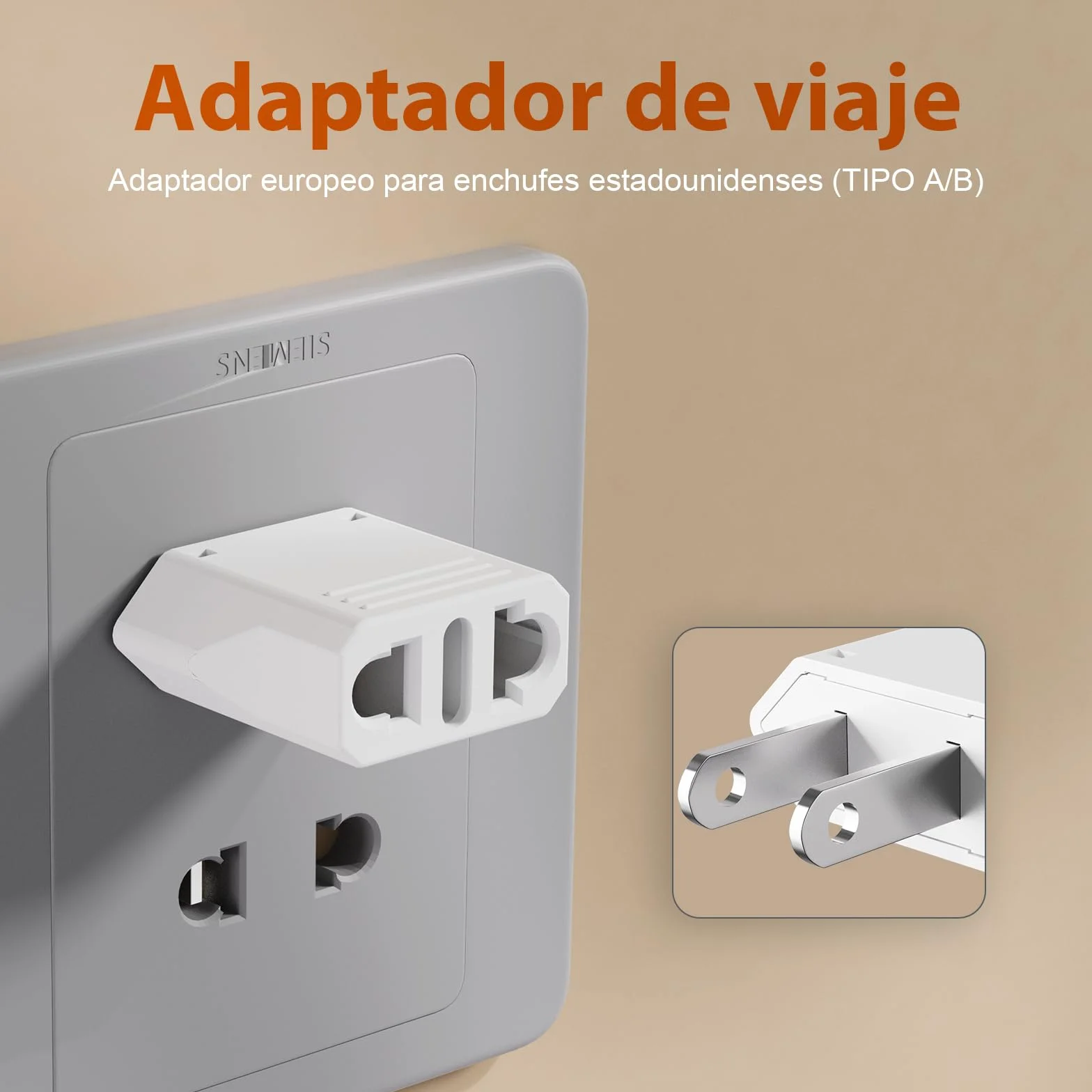GRIFEMA Adaptador Enchufe USA Tipo A 4 Piezas, Adaptador de Viaje para Clavijas Tipo C/E/F/L/A/N, 6A 250V