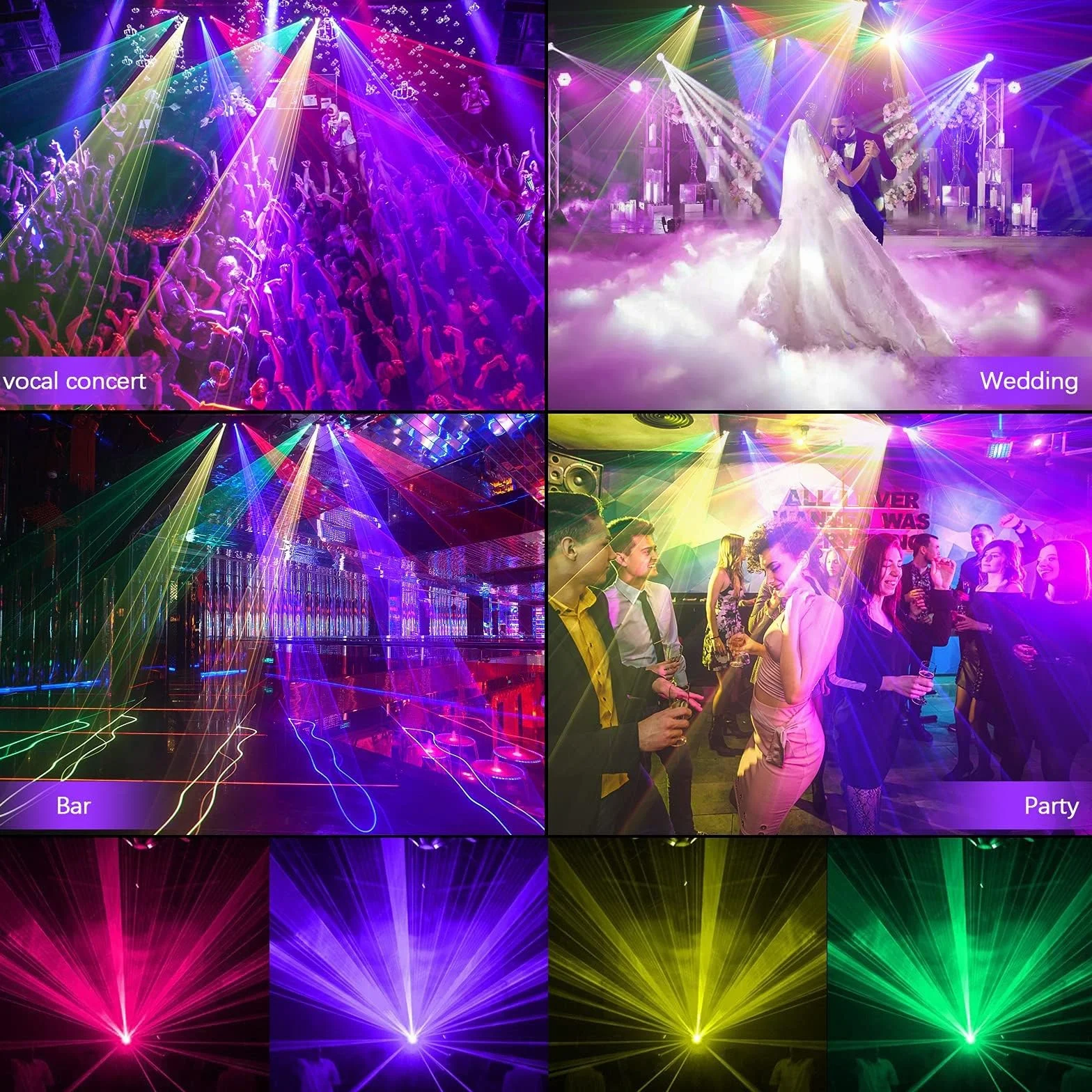 Luces de discoteca, luces LED RGBY de 4 lentes for DJ, luces de fiesta for escenario, activadas por sonido/DMX autopropulsadas/maestro-esclavo, 100 patrones/300 efectos, for cumpleaños, DJ, espectácul