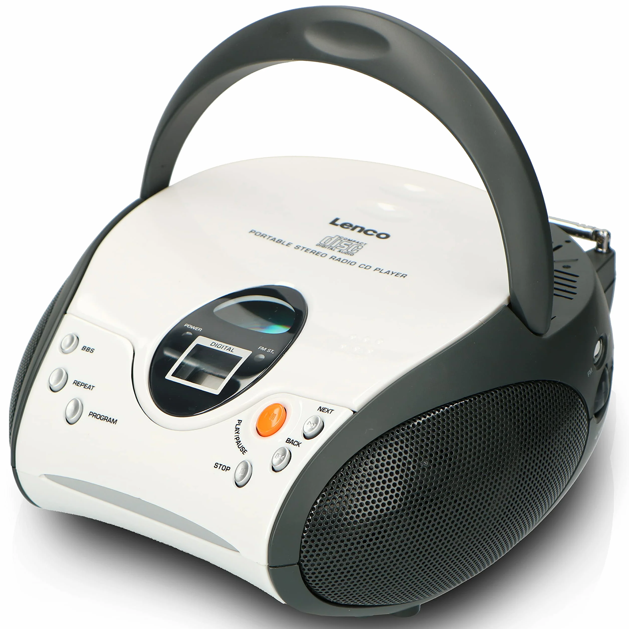 Lenco SCD-24 SCD24 - Reproductor de CD para niños - Radio CD - Sistema estéreo - Boombox - Sintonizador de radio FM - Memoria de pista - 2 x 1,5 W RMS de alimentación - Funciona con red y pilas - Blanco