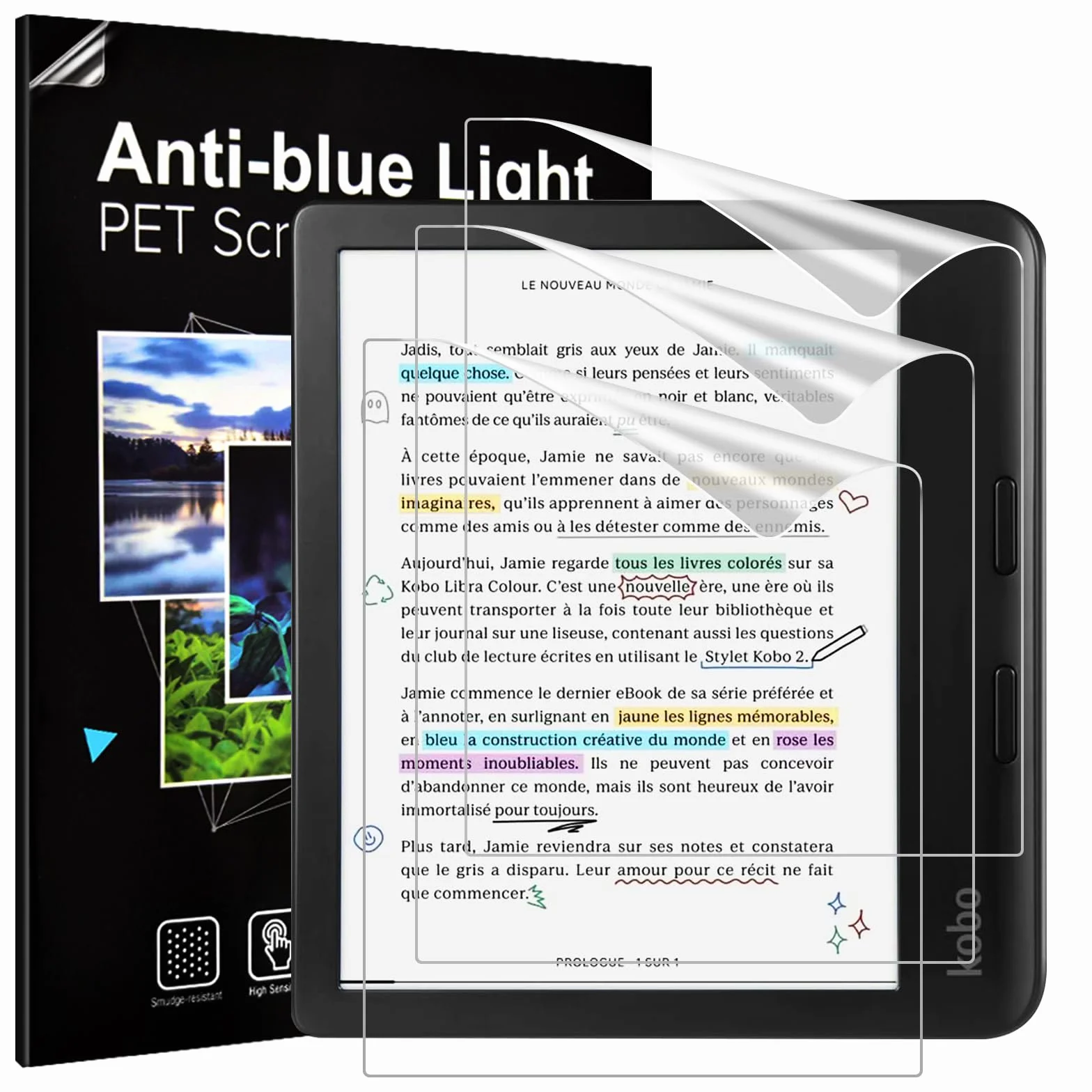 TiMOVO Protector de Pantalla PET para Kobo Libra Colour 7 inch 2024, Anti-reflejos, Mate