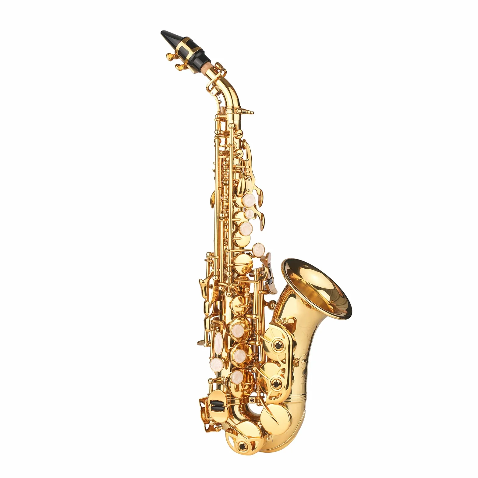 Saxofón Soprano BB Saxofón de latón Lacado en Oro con Estuche para Instrumentos Boquilla Correa para el Cuello Paño de Limpieza Cepillo para músicos Principiantes,saxófono
