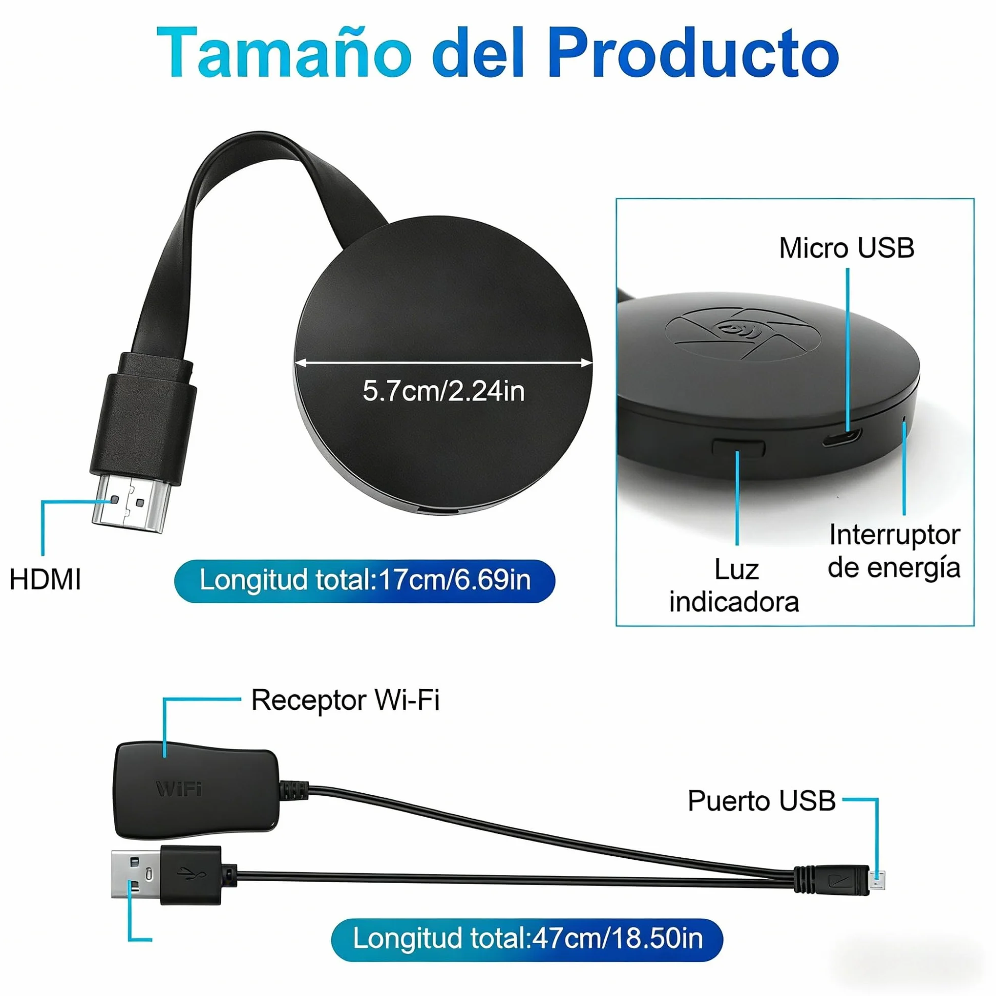 Adaptador HDMI Inalámbrico 4K Dongle WiFi Display 1080P para TV Proyector Monitor Miracast AirPlay DLNA Streaming iPhone Android PC