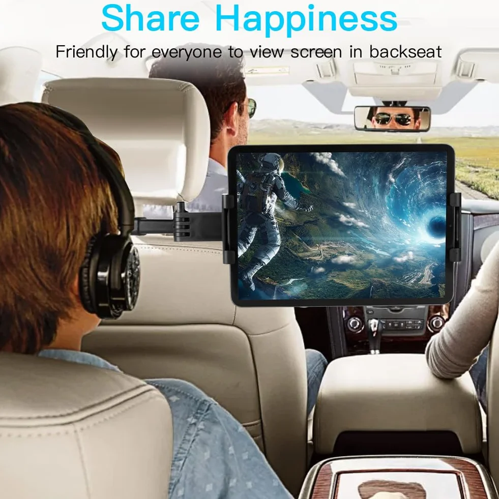 URAQT Soporte Tablet Coche, Tablet para Coche Reposacabezas con Apoyo 360 Rotación y Soporte Extensible, Soporte Compatible iPad Coche para Todos Los 4,7~11 Pulgadas del Teléfono,Tableta