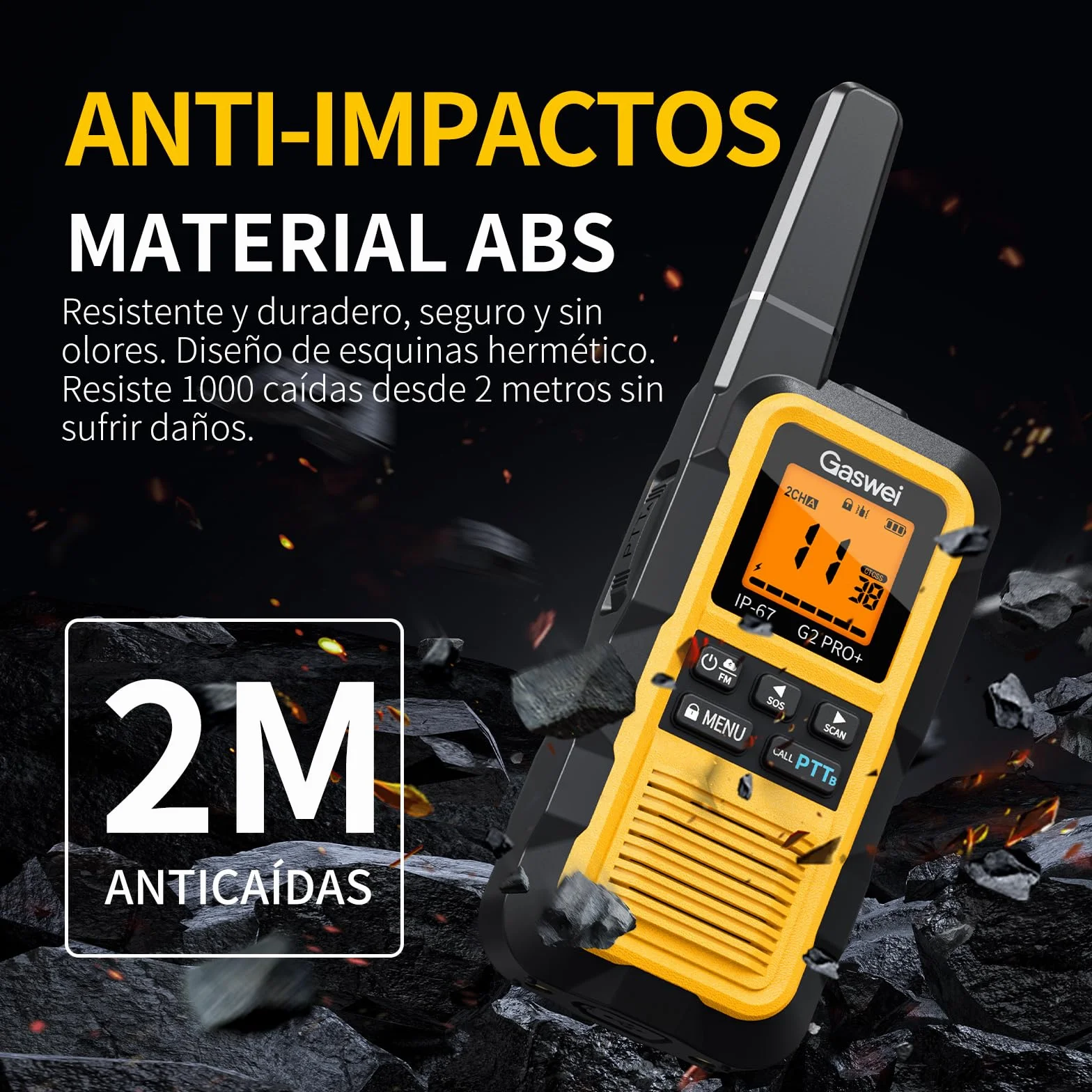 Gaswei G2Pro Walkie-Talkies Profesionales, 2 Unidades - IP67 Impermeable y Flotante, Largo Alcance, SOS, Radio FM, Color Amarillo