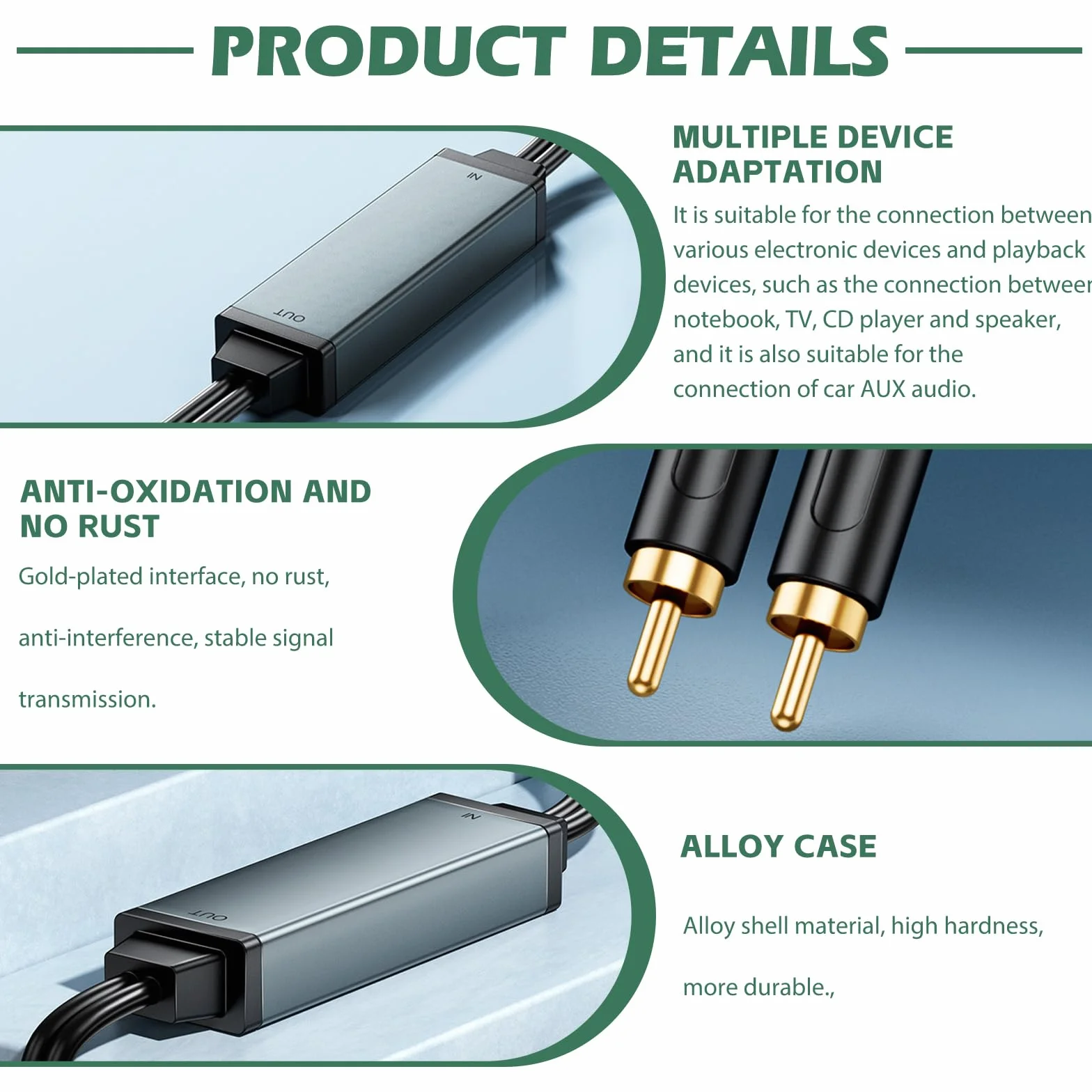 AV100C - Filtro de ruido (2 unidades, aislador de ruido RCA, aislador de bucle de tierra, filtro de audio con cable de audio RCA para sistema estéreo de coche y altavoz Bluetooth