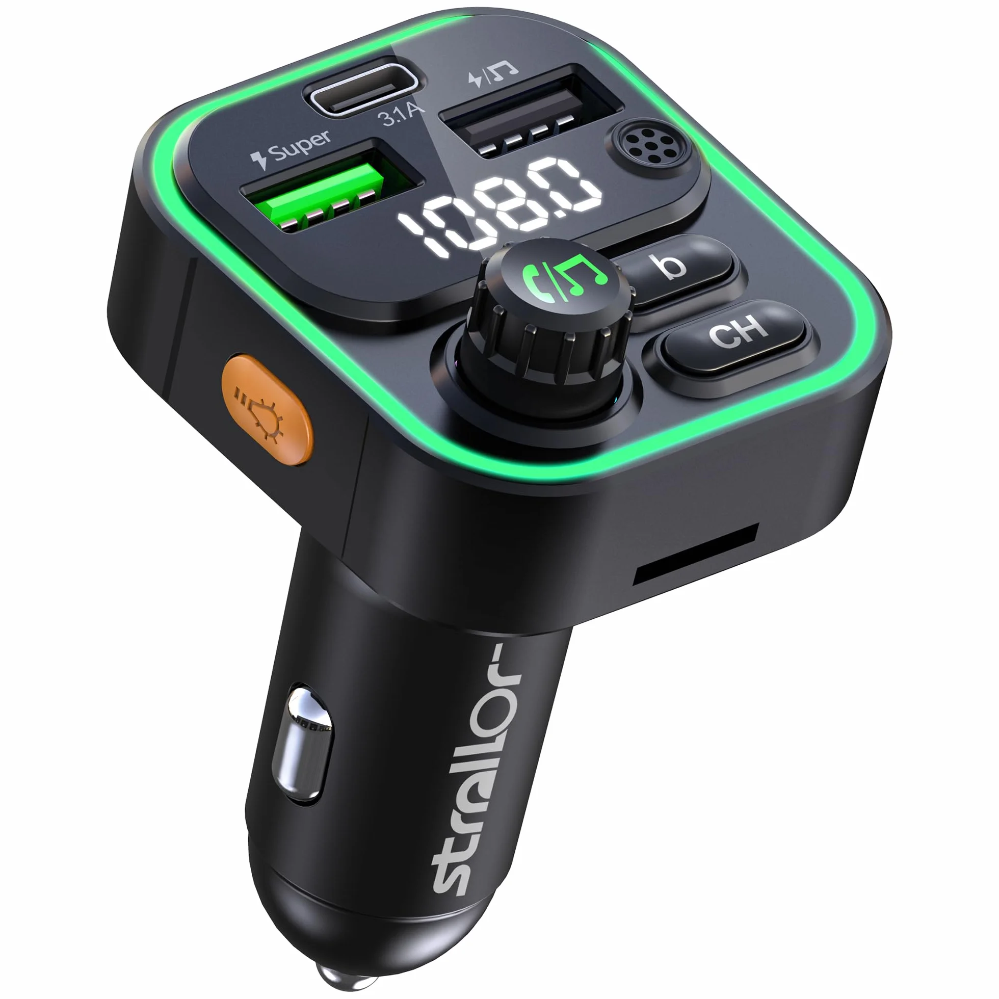 Transmisor FM Bluetooth Coche, Manos Libres, Adaptador Mechero MP3 con Doble USB Carga Rápida 22.5W/4.5A y Tipo C