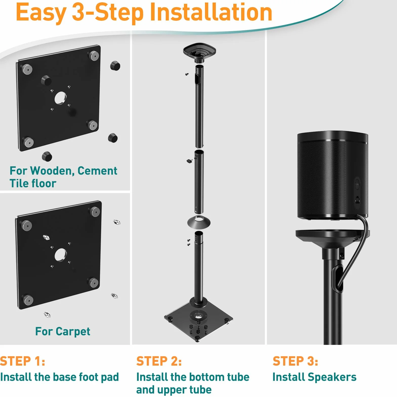 ELIVED Soporte de Altavoz para Era 100, Sonos One, One SL Play: 1, Altura Ajustable de 86,8 a 110,3 cm, Soporte de Altavoz, 1 par, EV5024