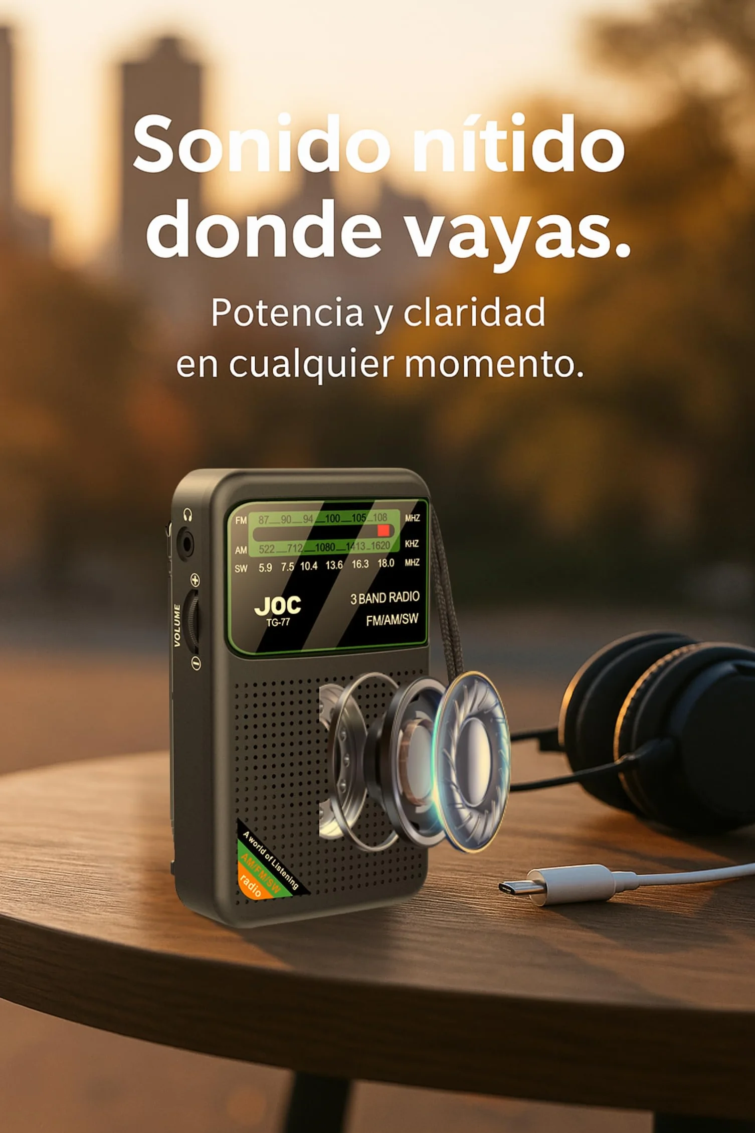 Radio Portátil Recargable Pequeña + Bateria Extra de Regalo, Radio de Bolsillo Pequeña, Carga USB-C, Entrada Auriculares Radio Transistor Analógico Am/FM/SW para Emergencias, Camping y Apagones