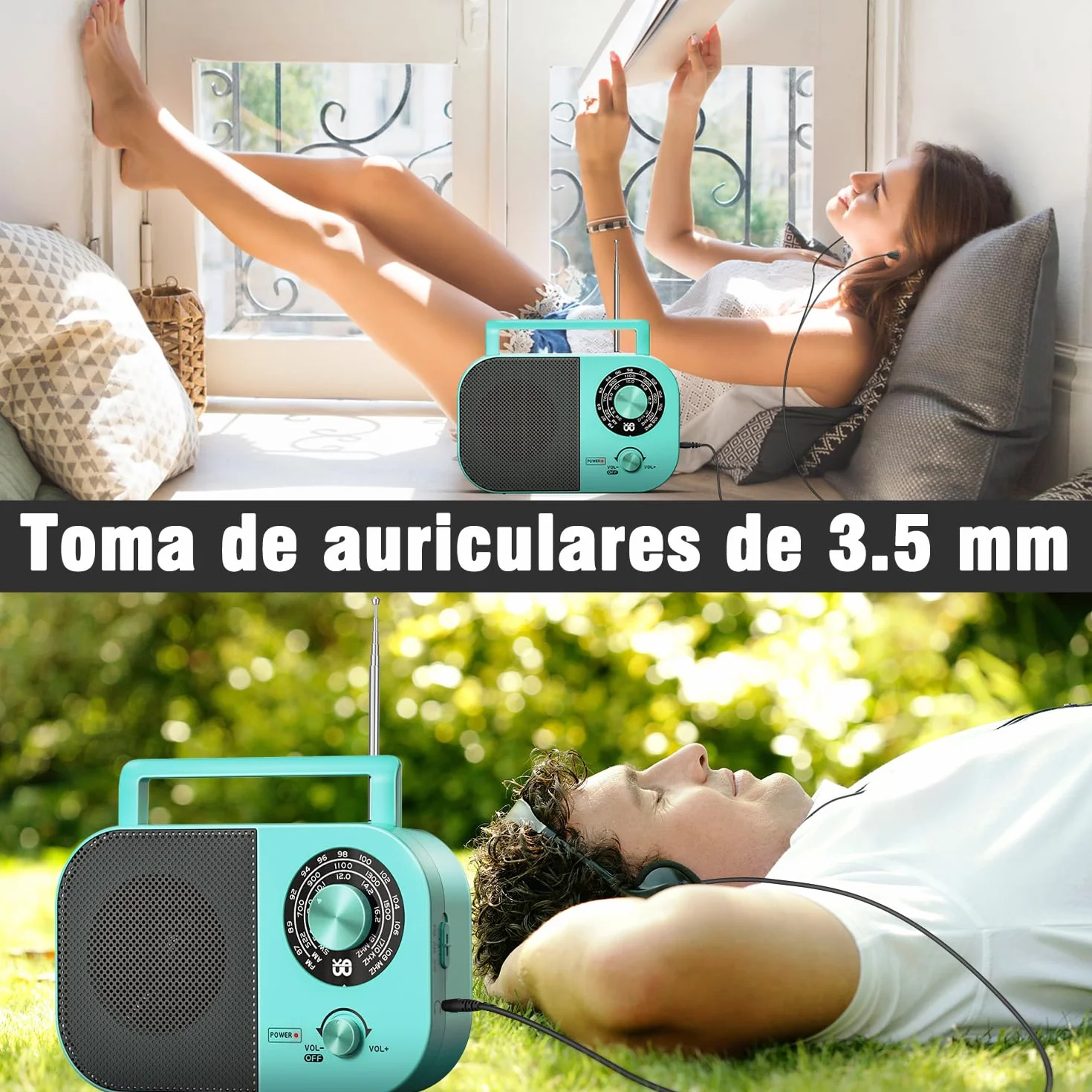 Radio portátil,Am,FM,SW,FM Radio Portátil con Fuente de Alimentación y Batería, Altavoz Integrado y Toma de Auriculares, Adecuada para Uso en Casa/Exterior/Camping/Emergencia.（Azul）