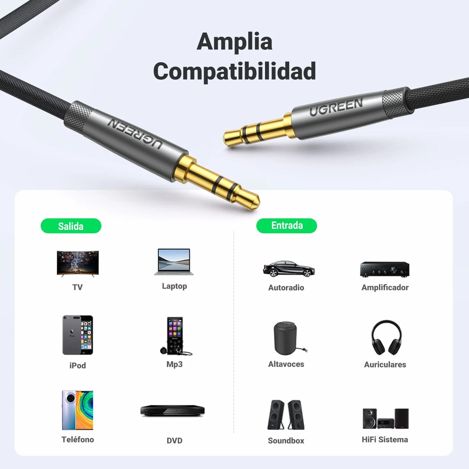 UGREEN Cable Audio Jack 3.5mm Macho HiFi Estéreo Nylon Trenzado Auxiliar 1M