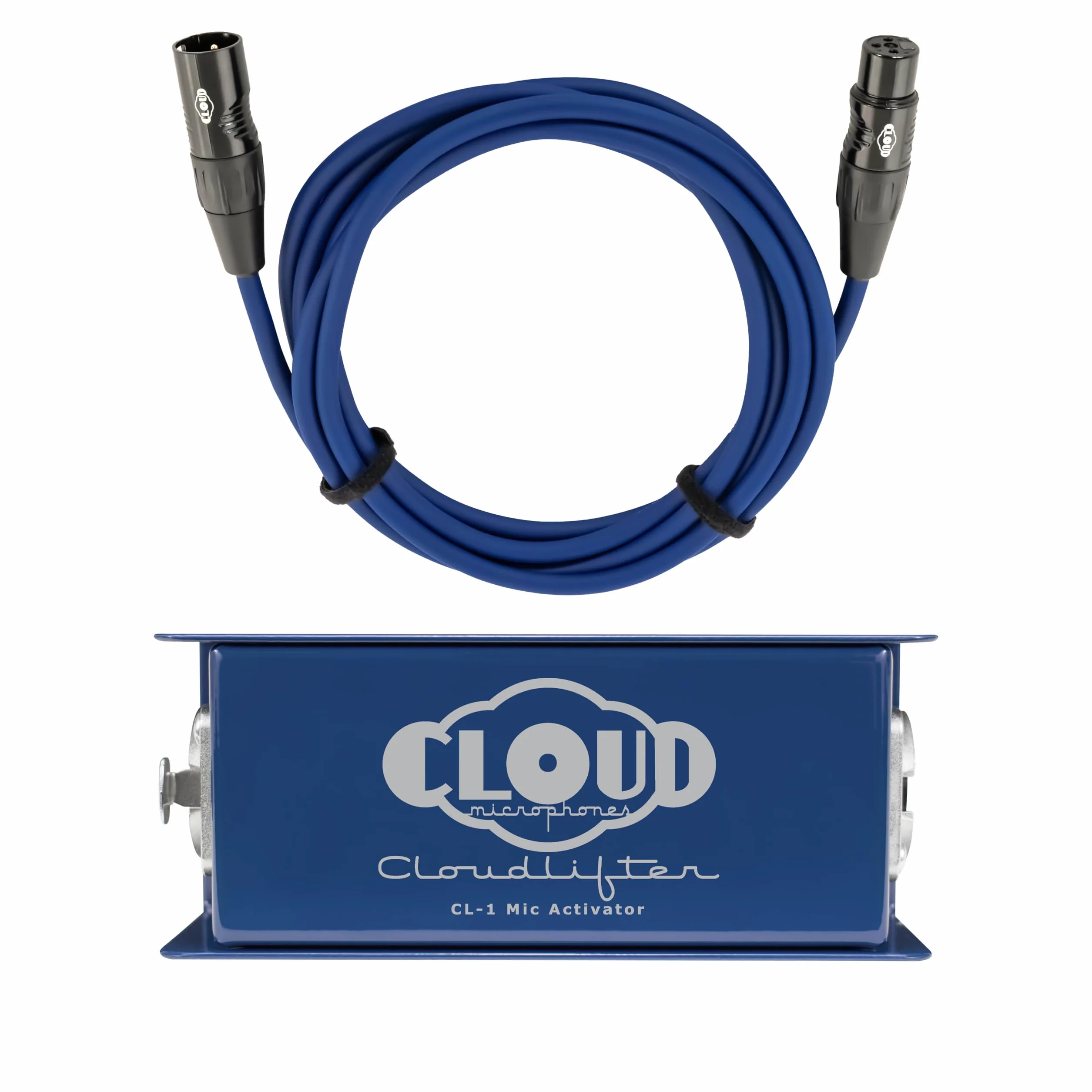 Cloud Microphones - Cloudlifter CL-1 - Paquete de activador de micrófono con cable Get Lifted Studio azul con XLR dorado (2 artículos) (10 pies)