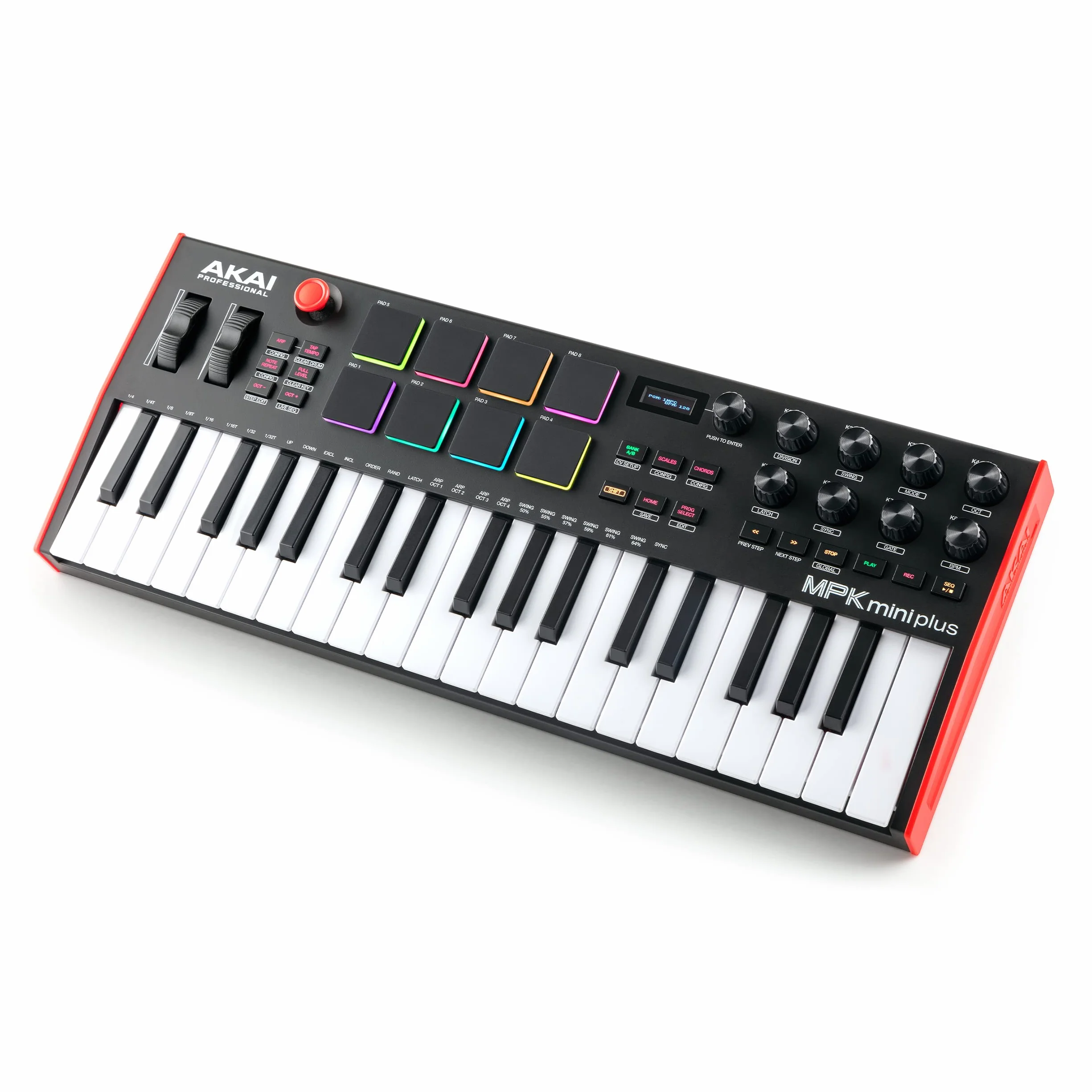 Akai Professional MPK Mini Plus - Teclado Controlador MIDI USB de 37 Mini Teclas con 8 Pads MPC, Secuenciador, MIDI/CV/Gate I/O, Software de Producción y Native Instruments Sound Package