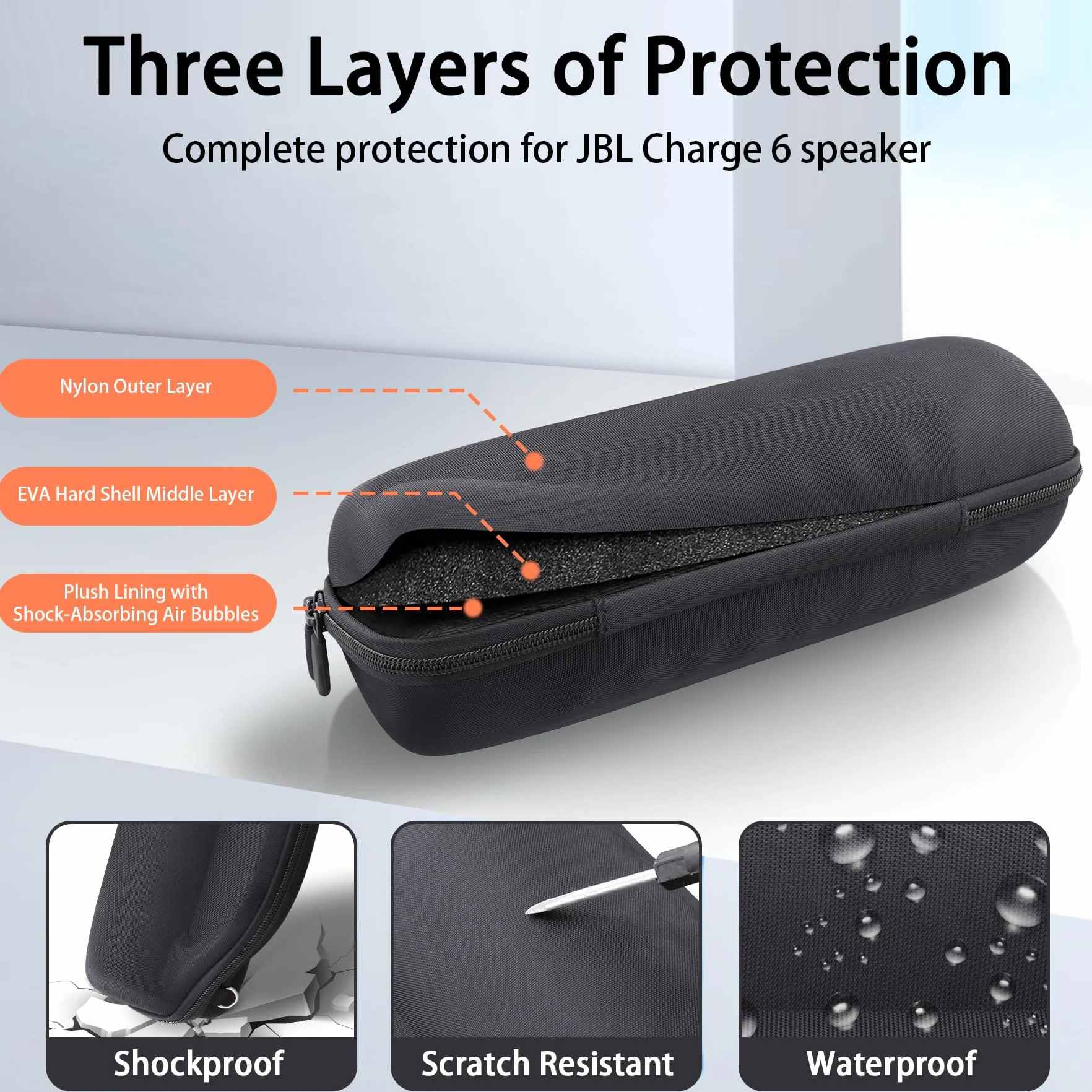 co2CREA Duro Viajar Estuche Funda para JBL Charge 6 Altavoz inalámbrico portátil con Bluetooth Correa Desmontable para Hombros (Caja Solo)