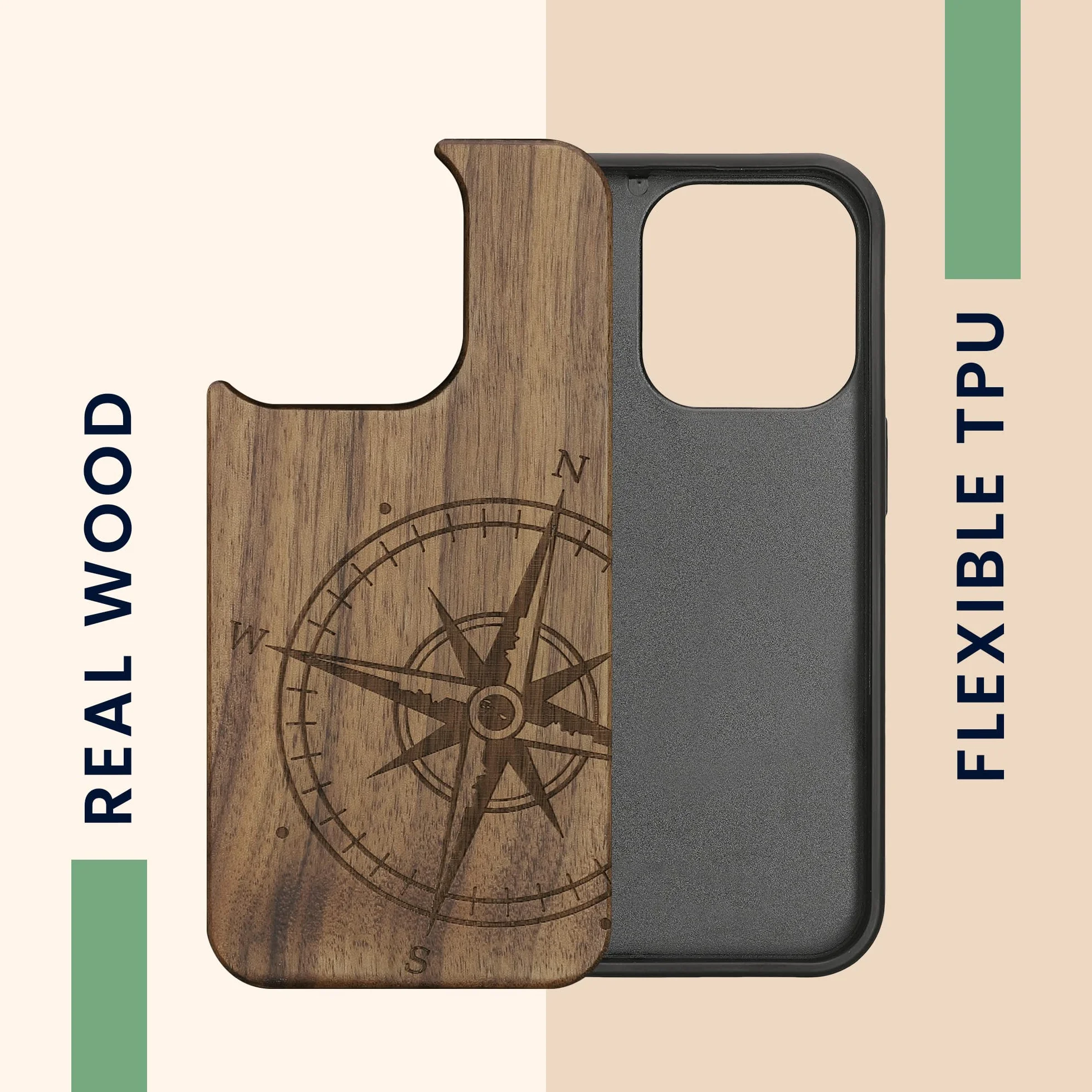 kwmobile Funda para Apple iPhone 14 Pro - Carcasa de Madera con Bumper Antigolpes y Aguja Magnética