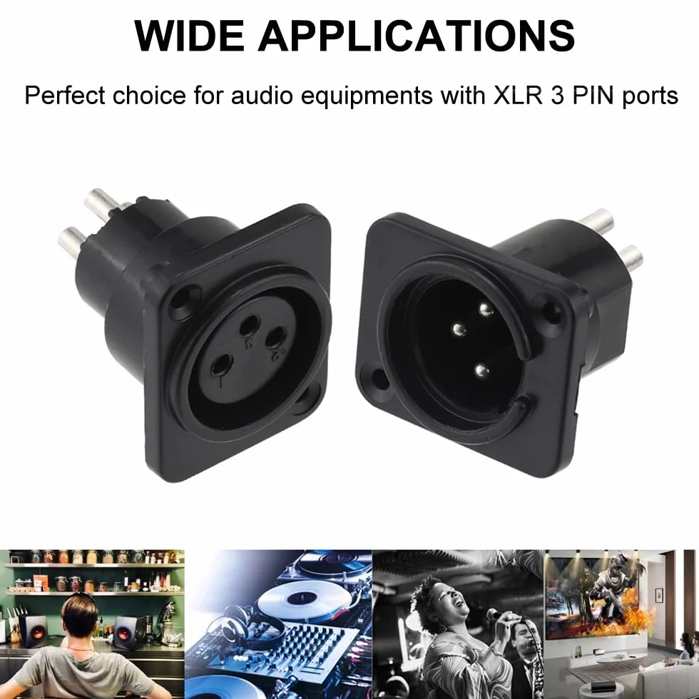 Greluma 8 Piezas Montaje panel enchufe/enchufe XLR, 3 pines conector XLR macho/hembra para micrófono, contactos cobre niquelado